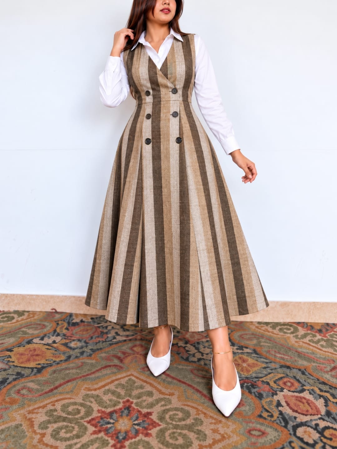 Midnight Pinstripe Pinafore Dress