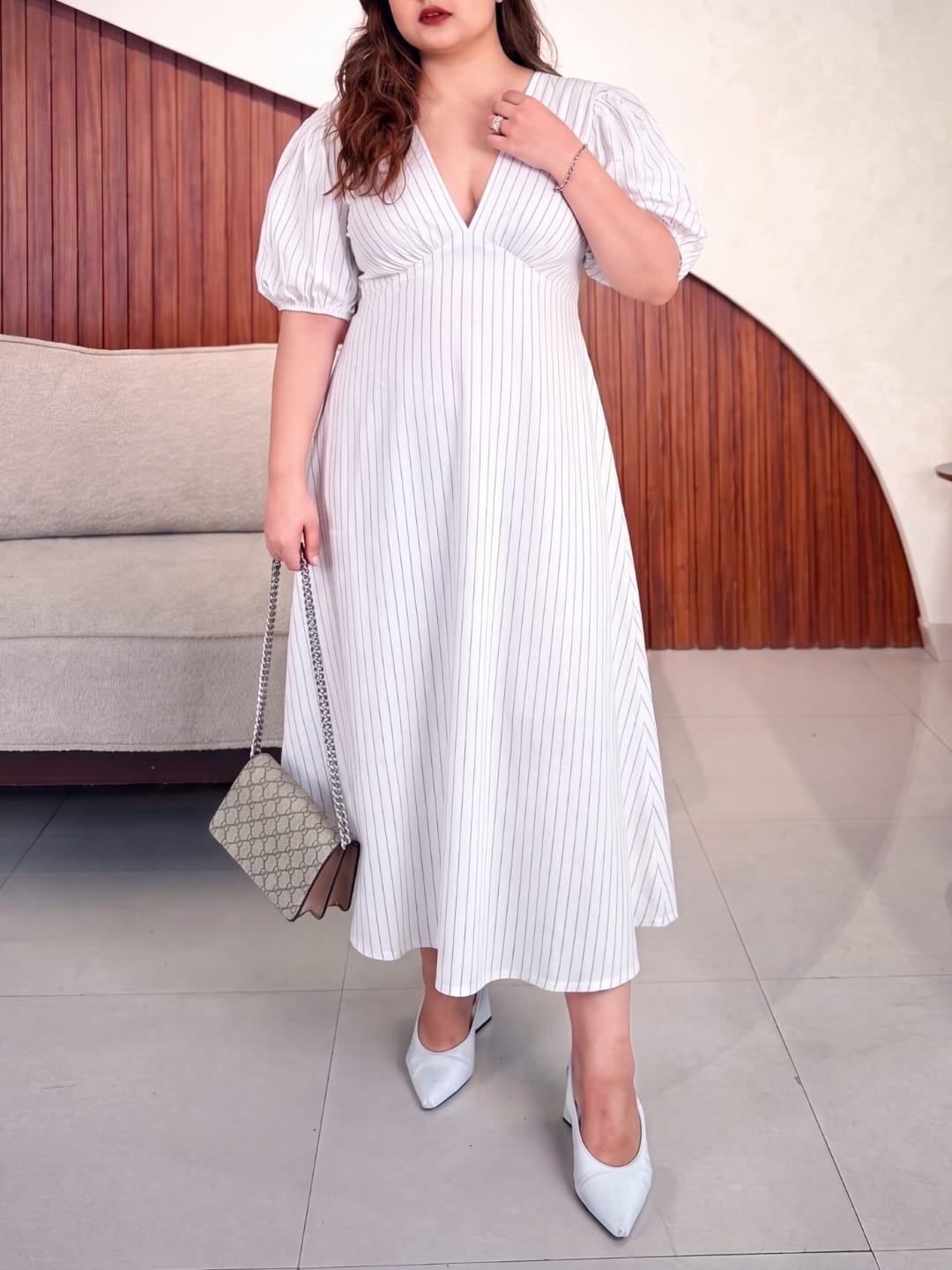 Pinstripe V-Neck Maribel Dress