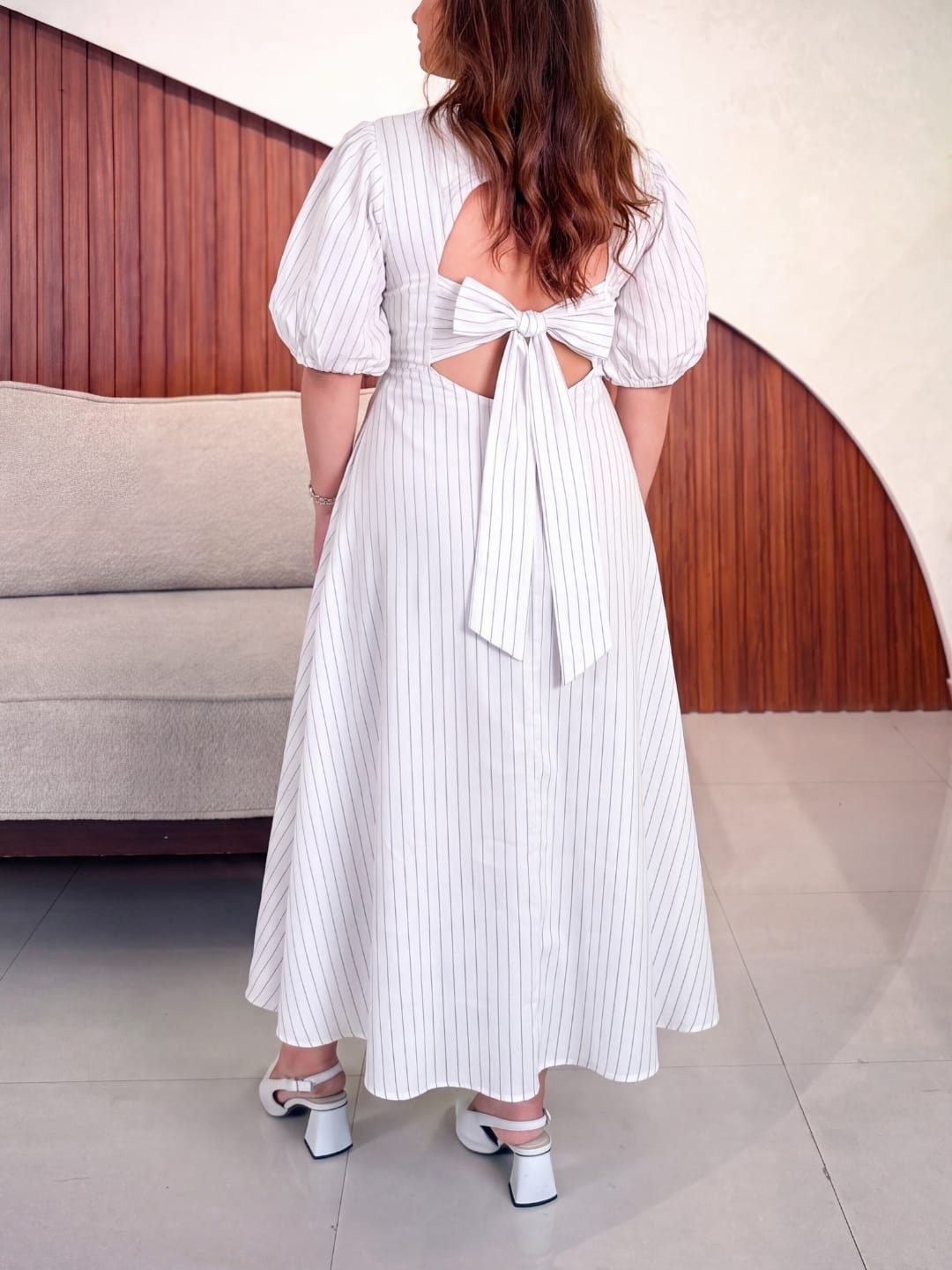 Pinstripe V-Neck Maribel Dress