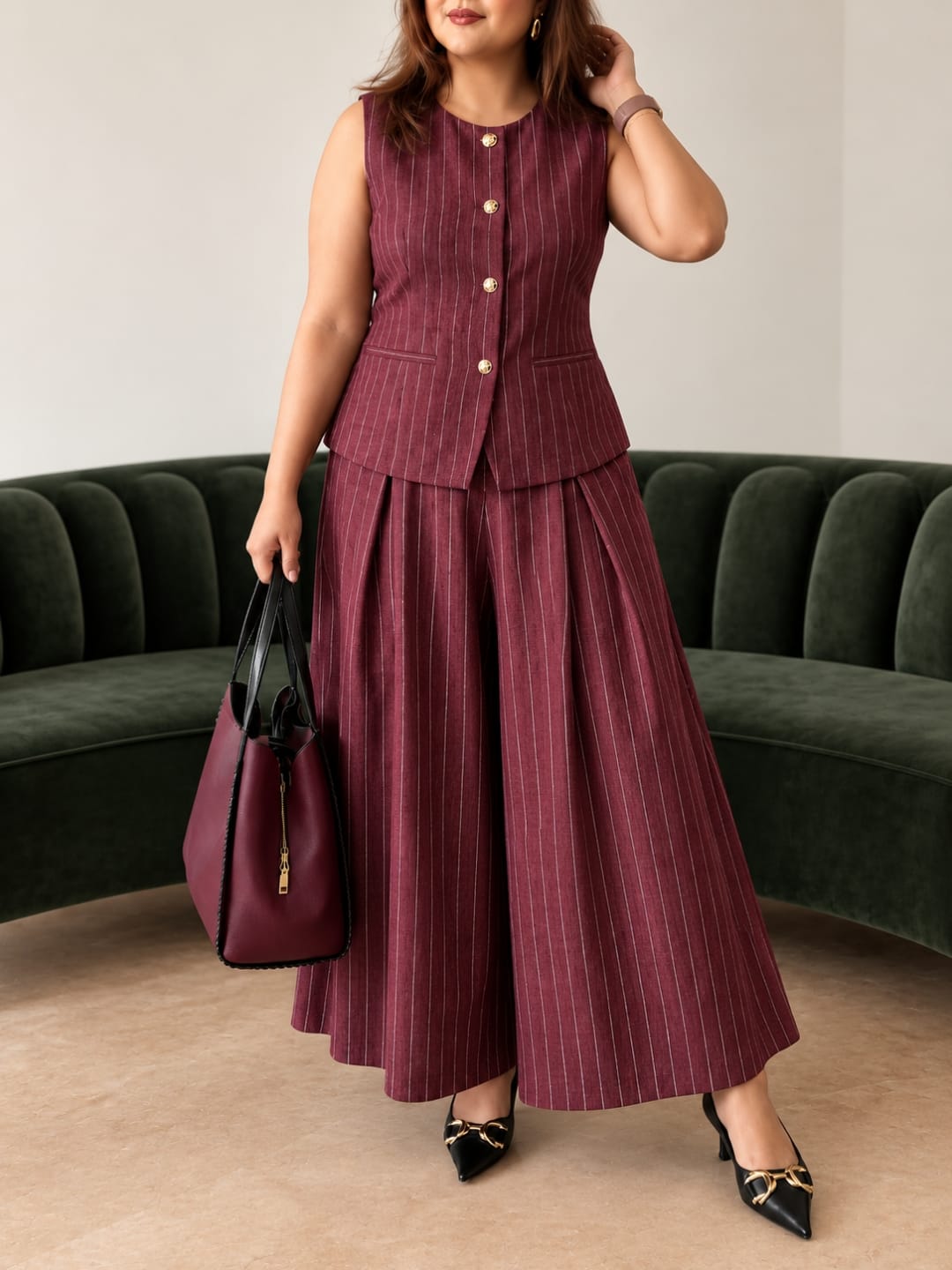 Sleeveless Pinstripe Diana Set