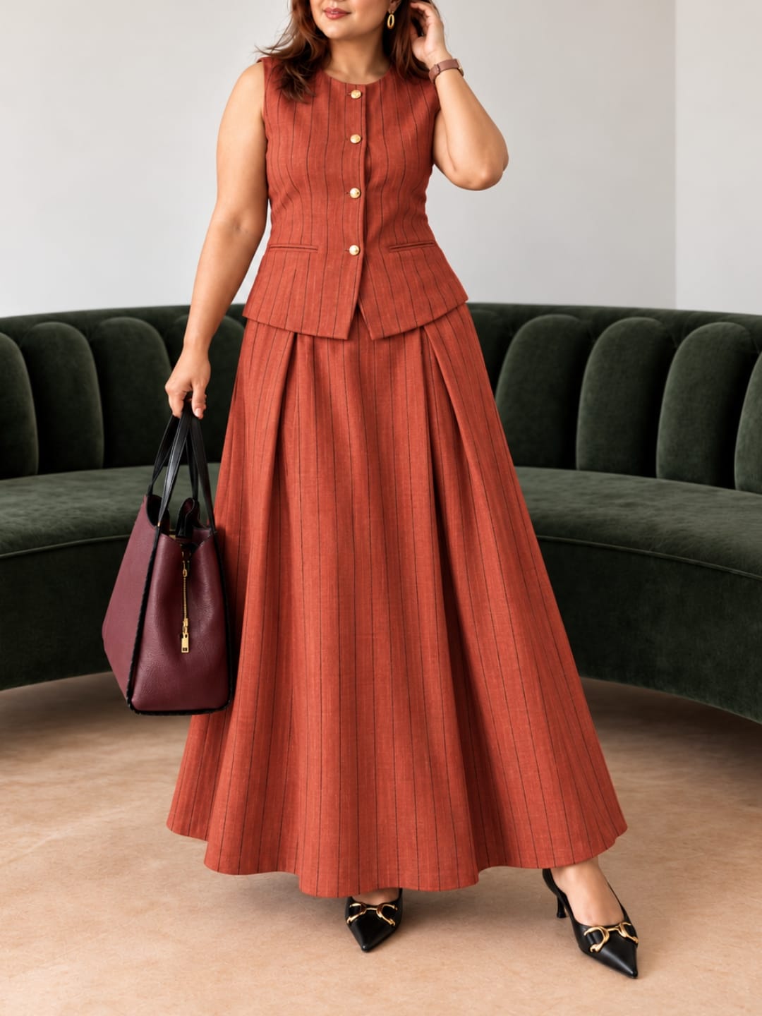Sleeveless Pinstripe Diana Set