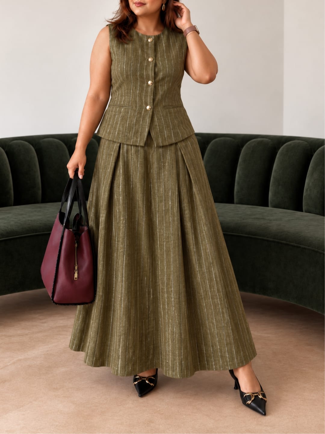 Sleeveless Pinstripe Diana Set