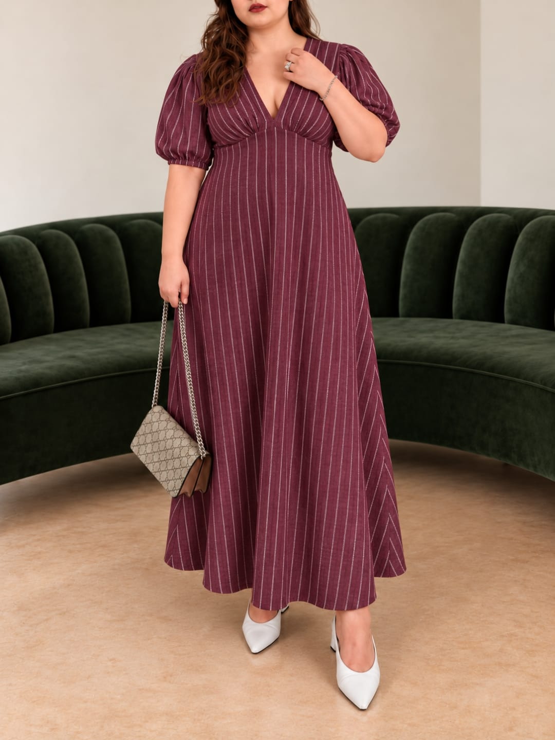 Pinstripe V-Neck Maribel Dress