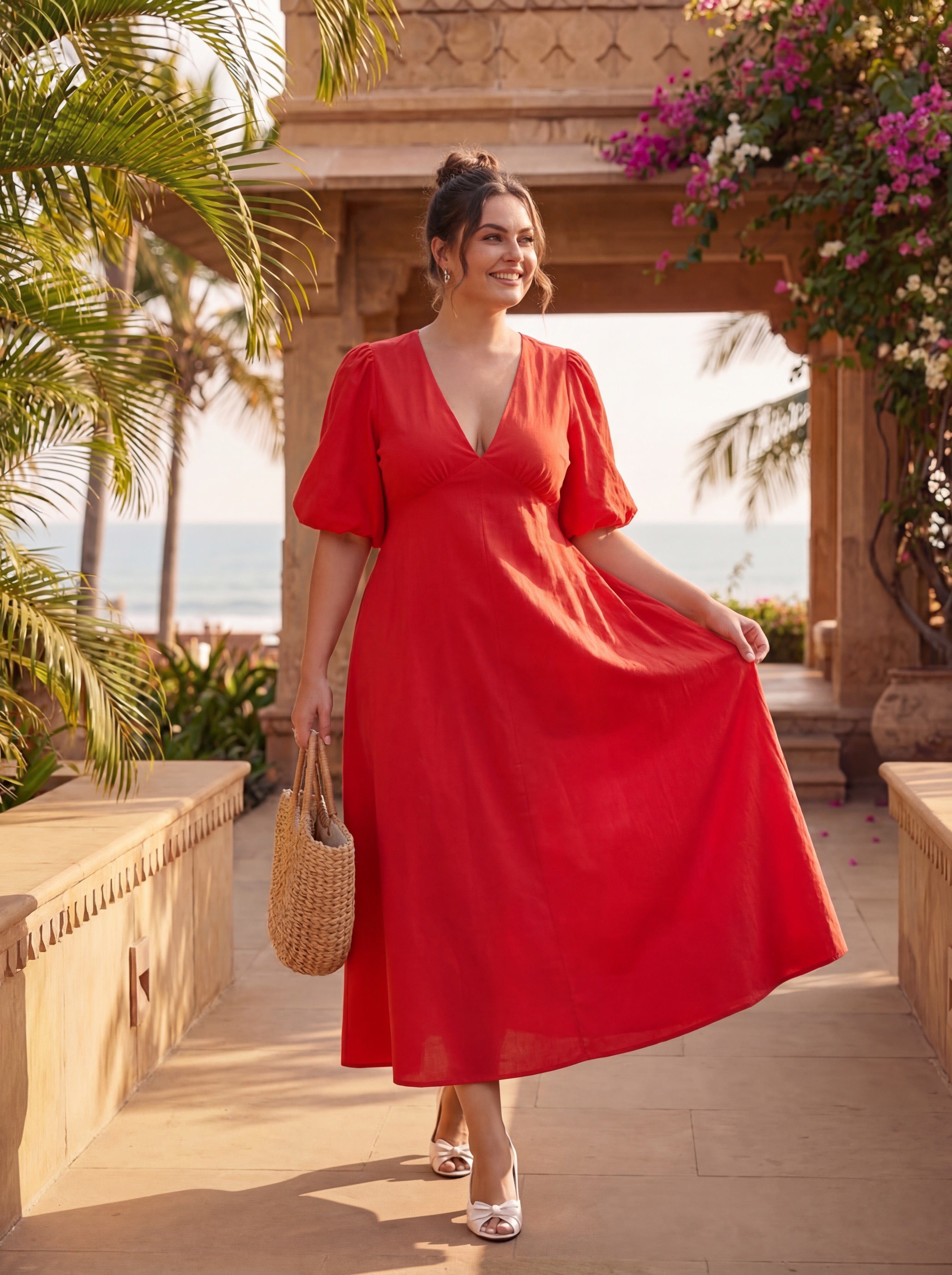 Red V-Neck Maribel Dress