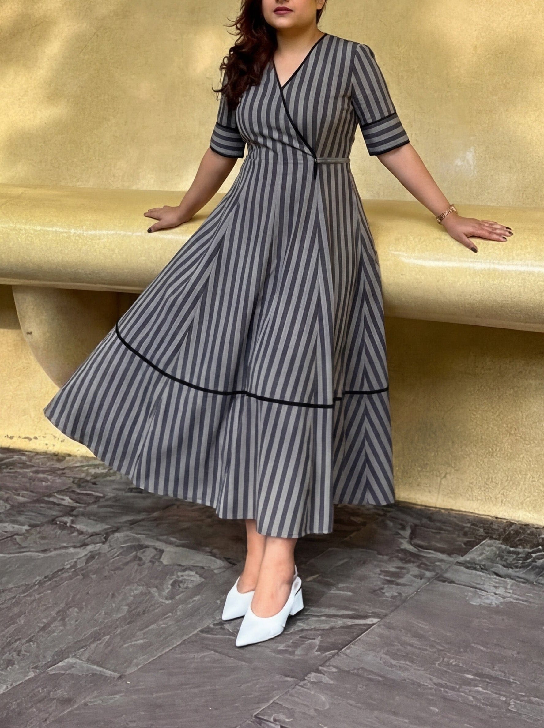 Grey Striped Aramya Dress