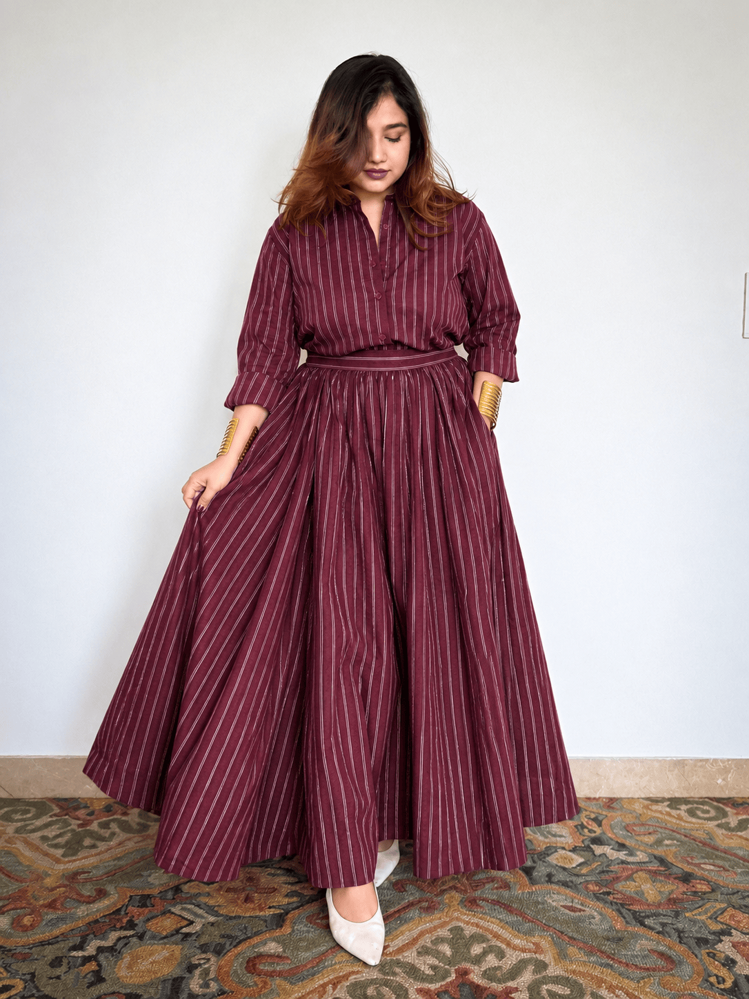 Pinstriped Shirt Skirt Co-ord Set