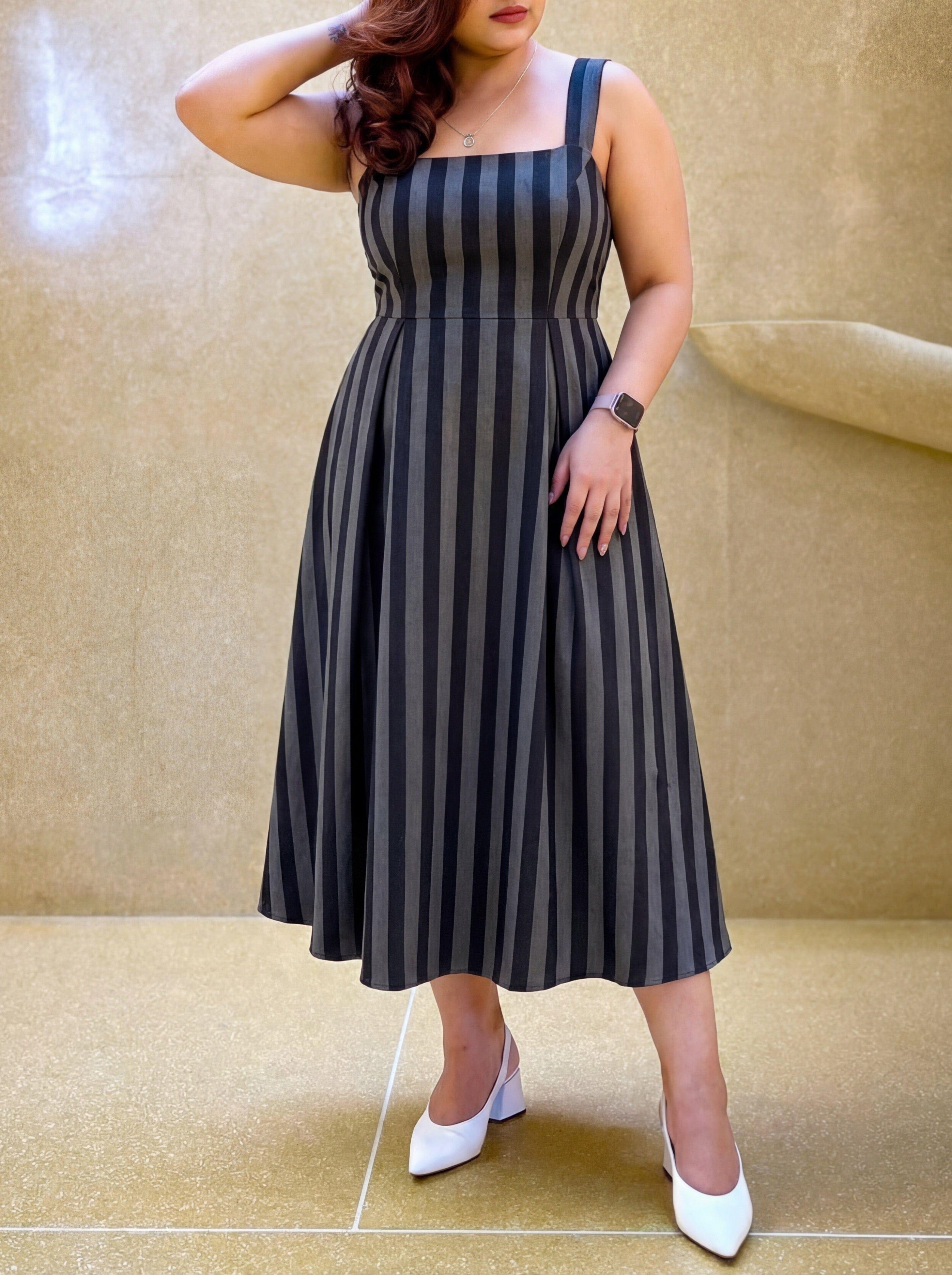 Grey Striped Nayika Dress