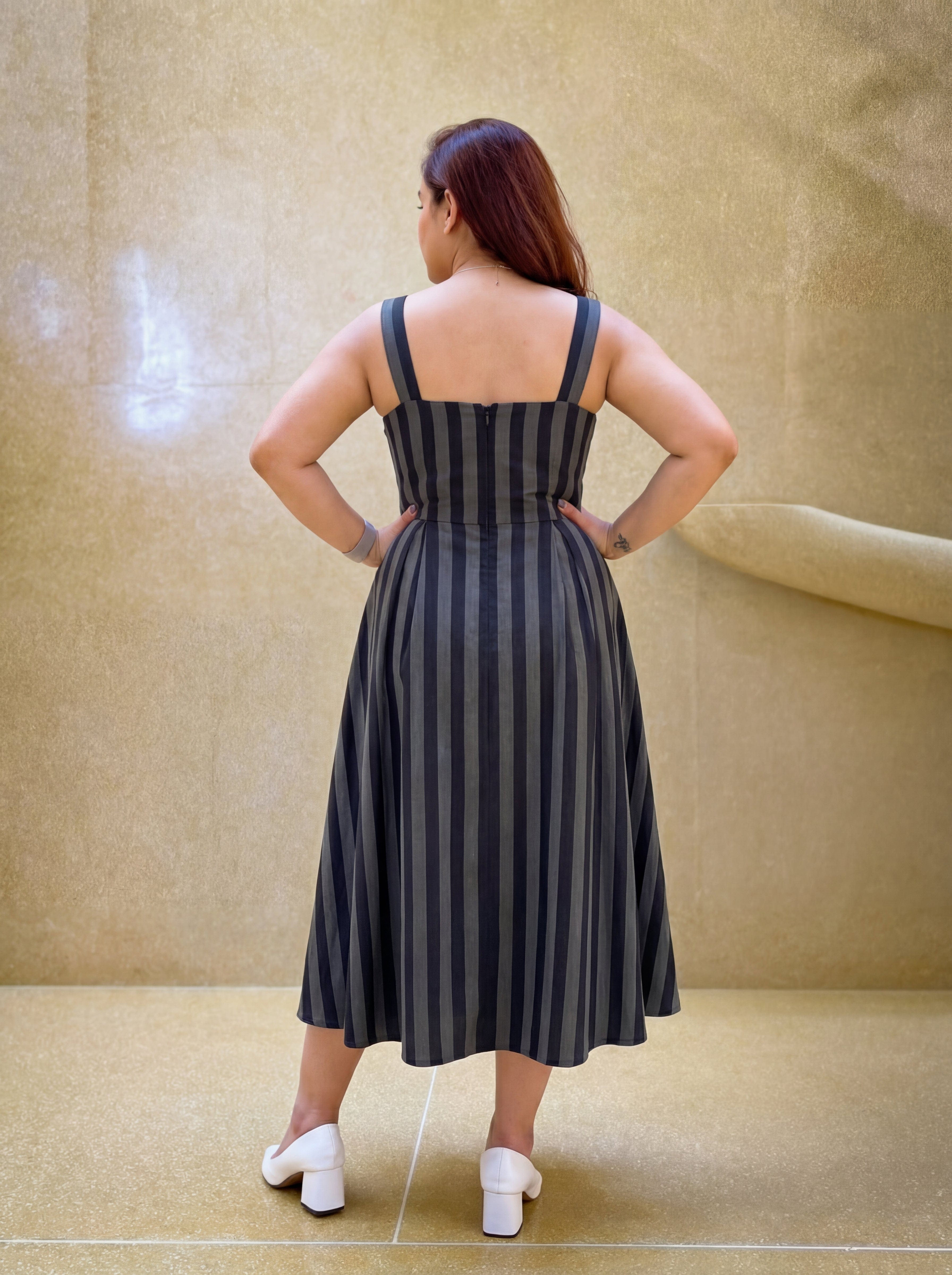 Grey Striped Nayika Dress