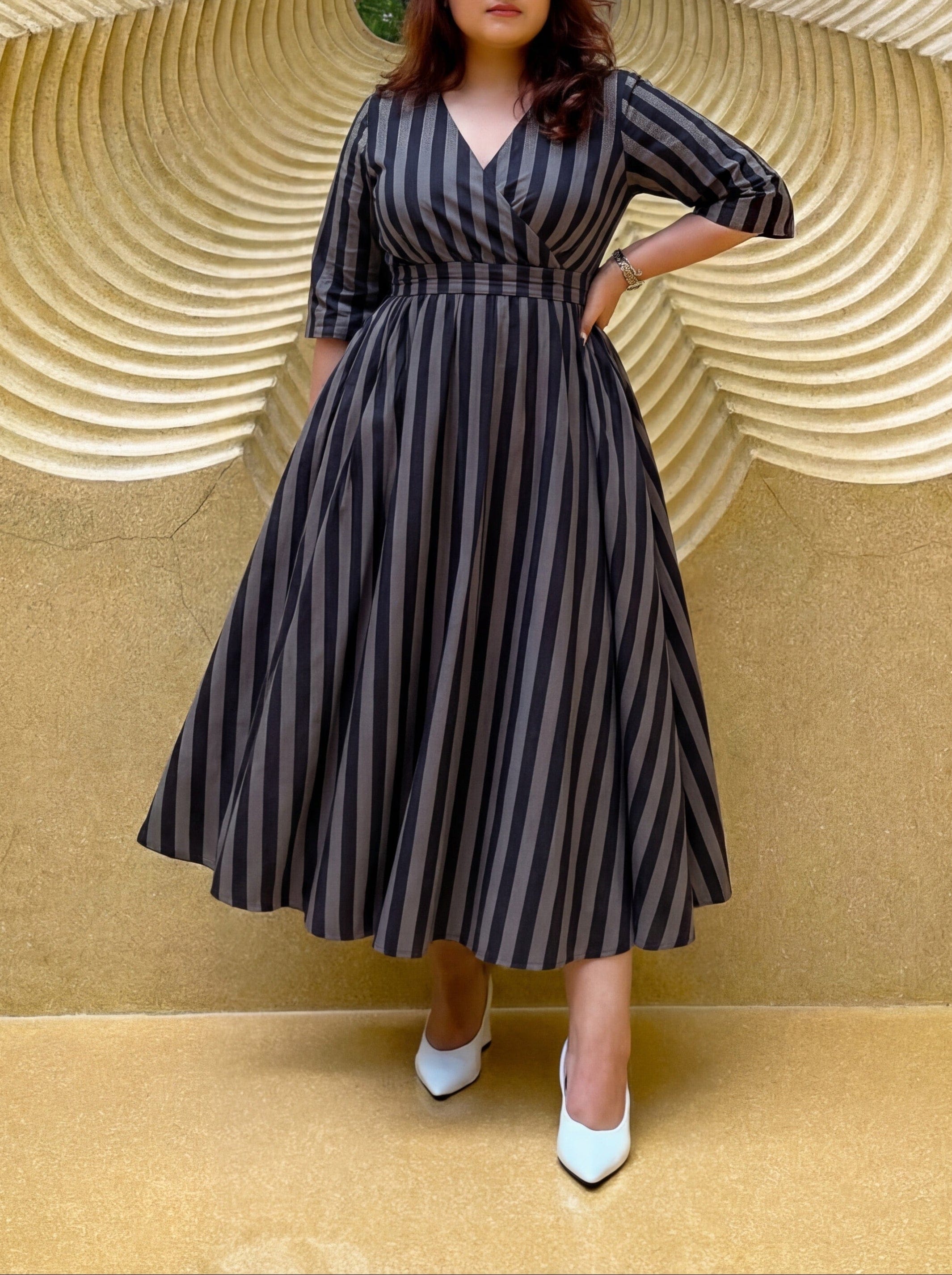 Grey Striped Kiyana Dress