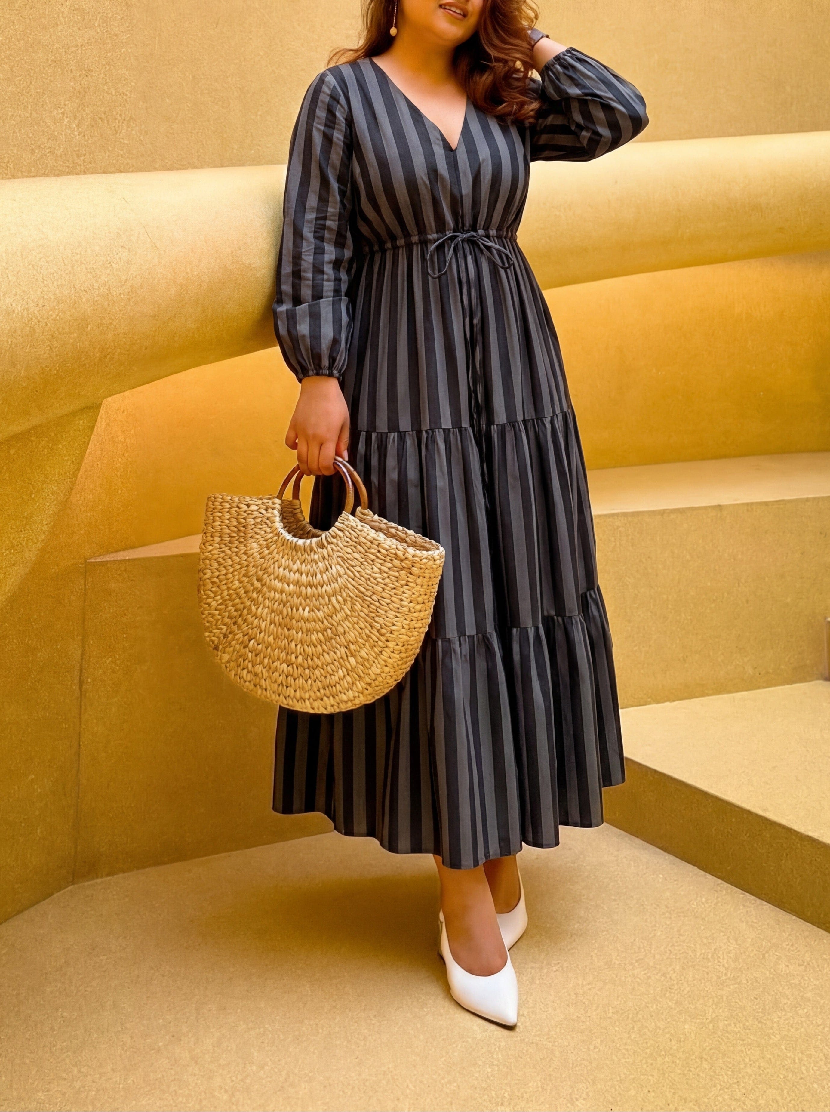 Grey Striped Clara Dress