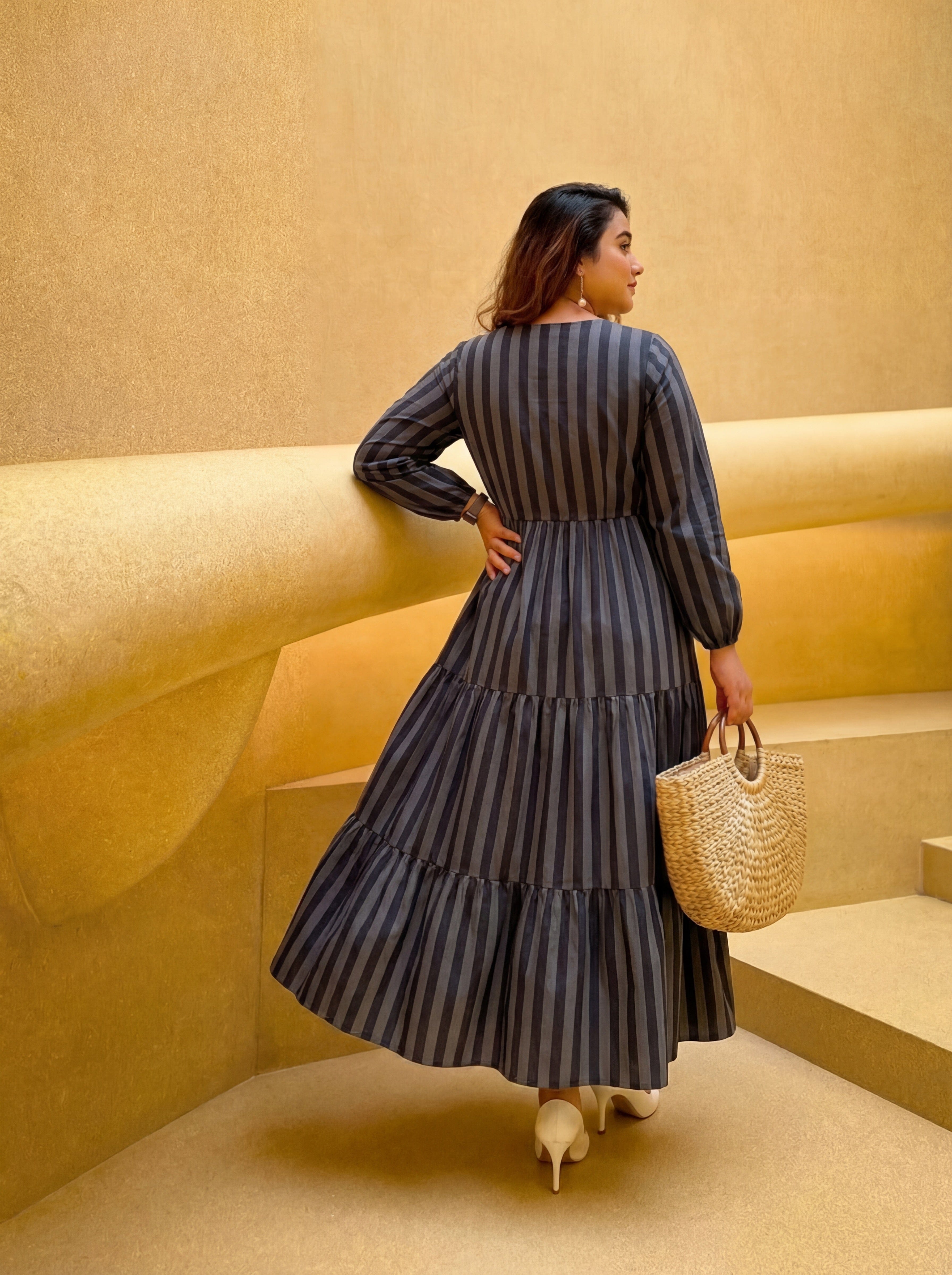 Grey Striped Clara Dress