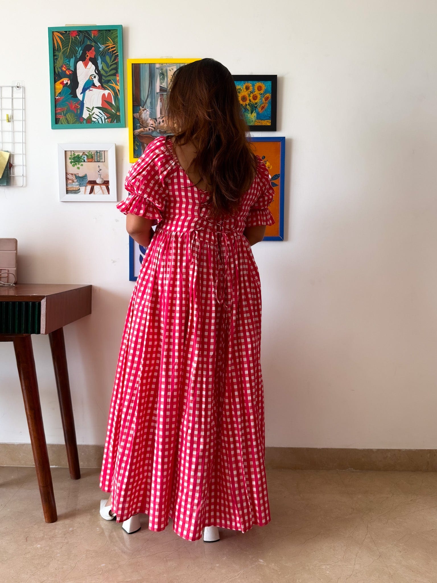 Sleeved Red Gingham Biscoff Dress