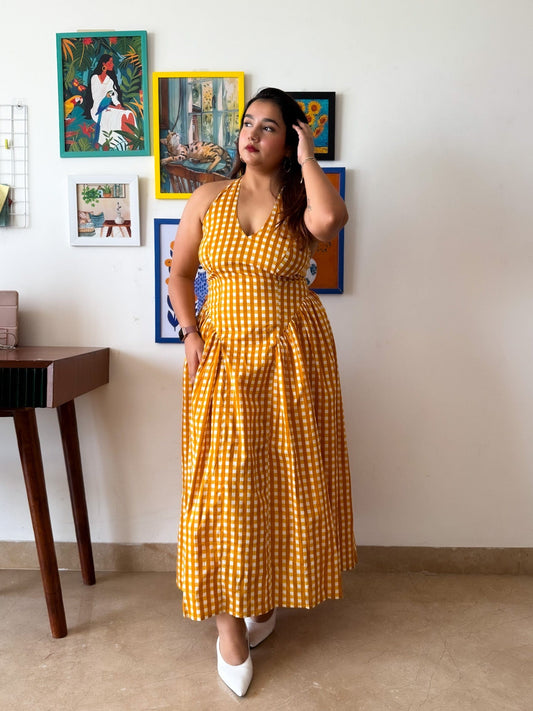 Yellow Ghingam Plaidy Dress