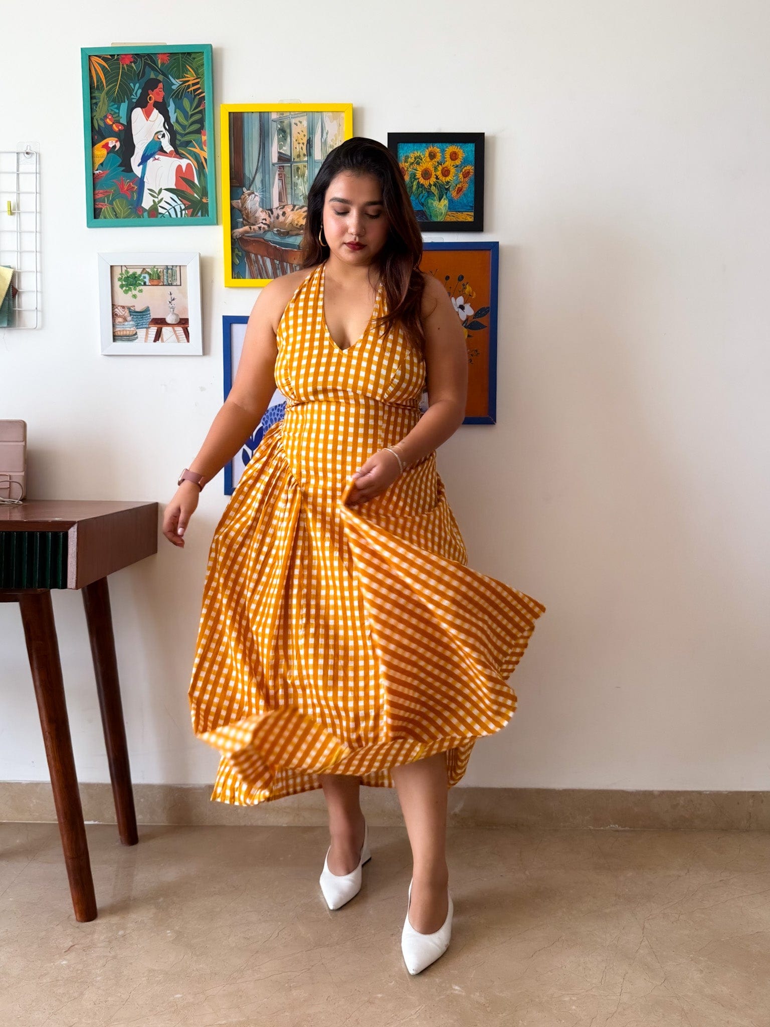 Yellow Ghingam Plaidy Dress
