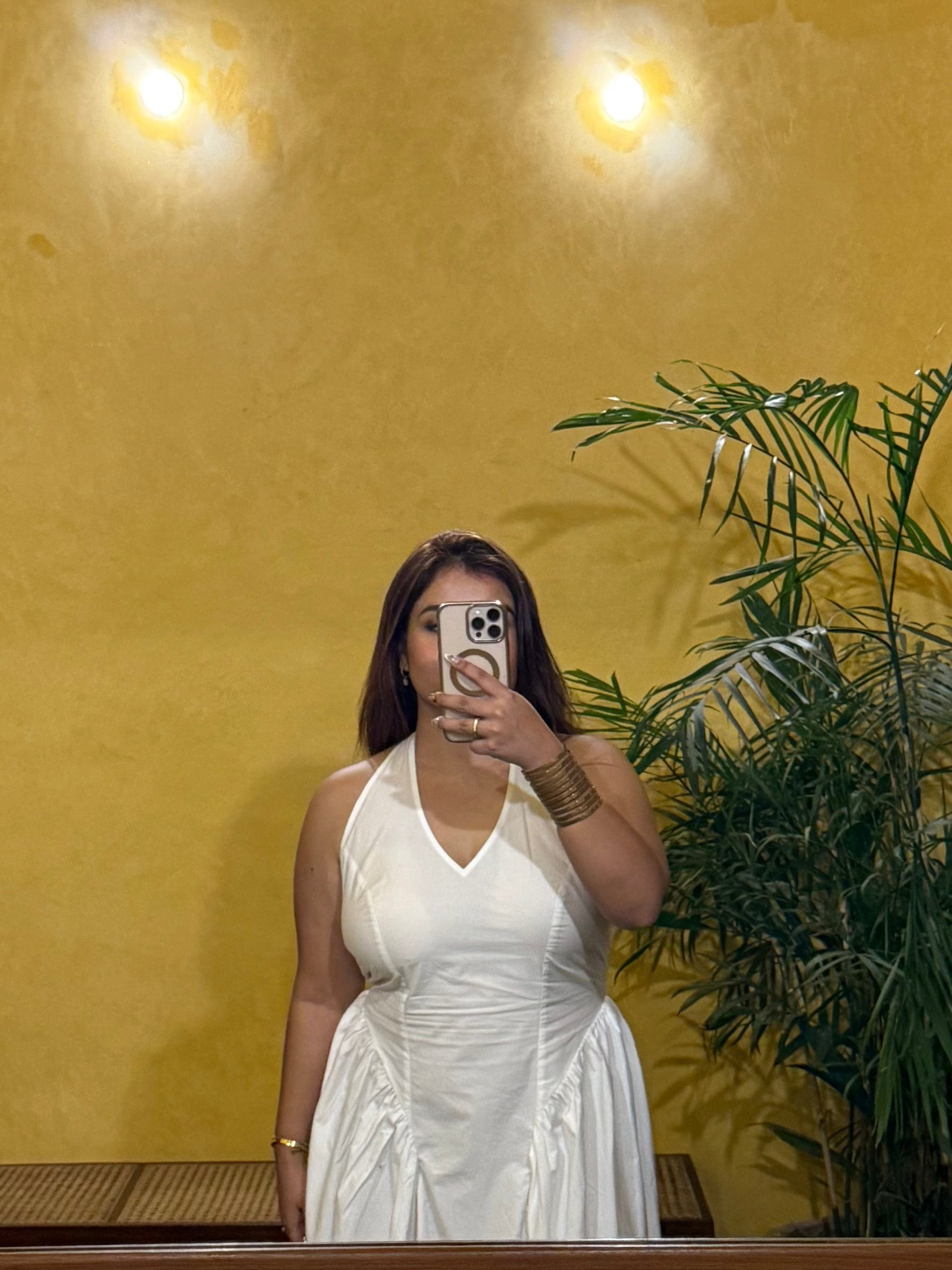 White Solid Plaidy Dress