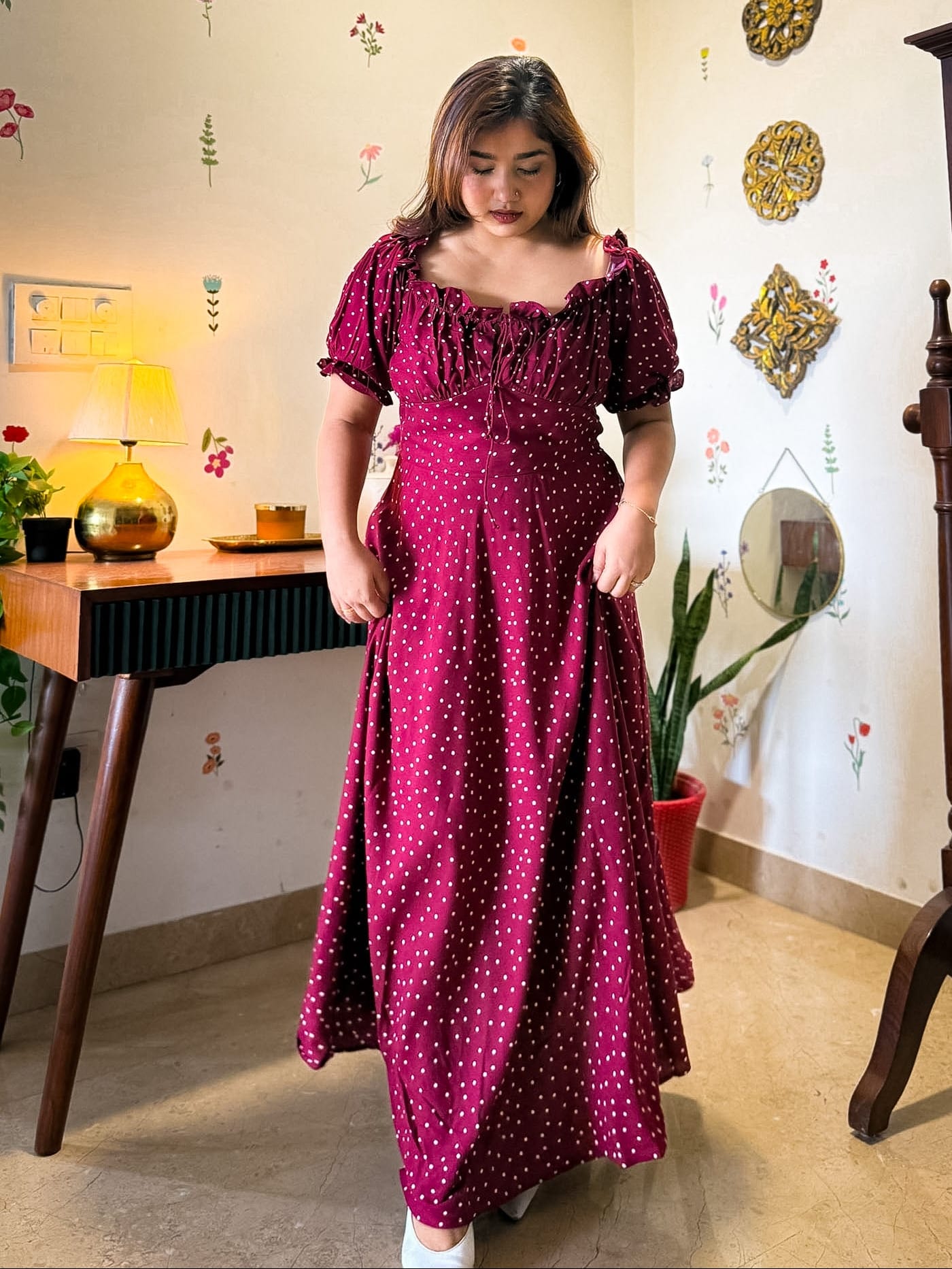 Maroon Polka Renee Dress