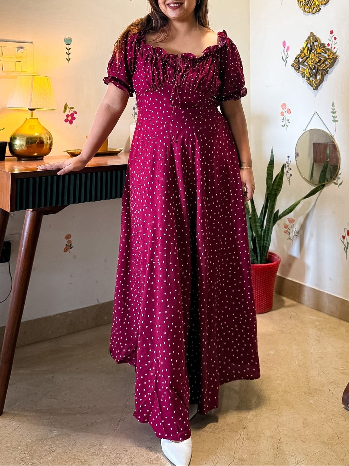Maroon Polka Renee Dress