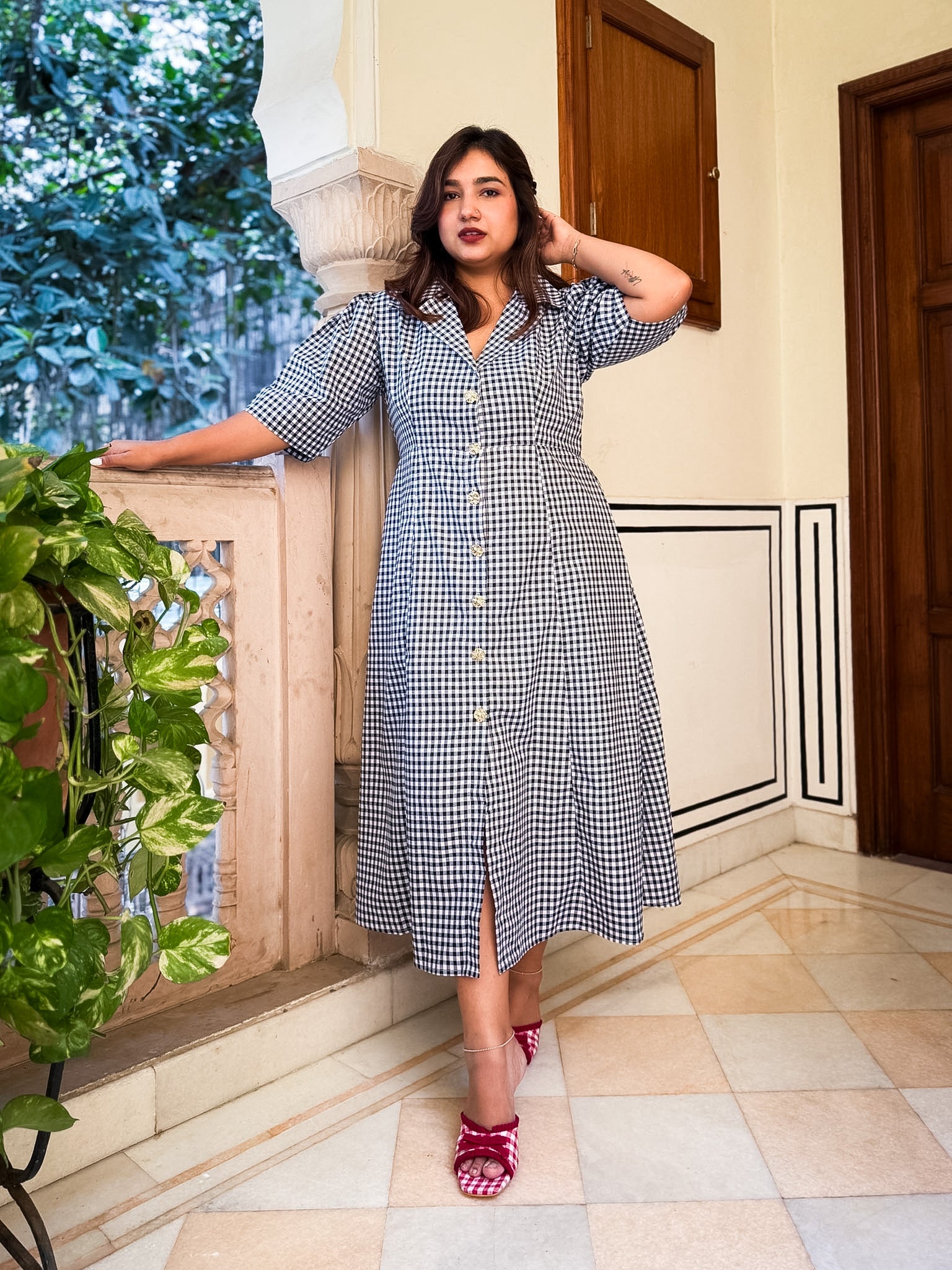Black Gingham Taffy Dress