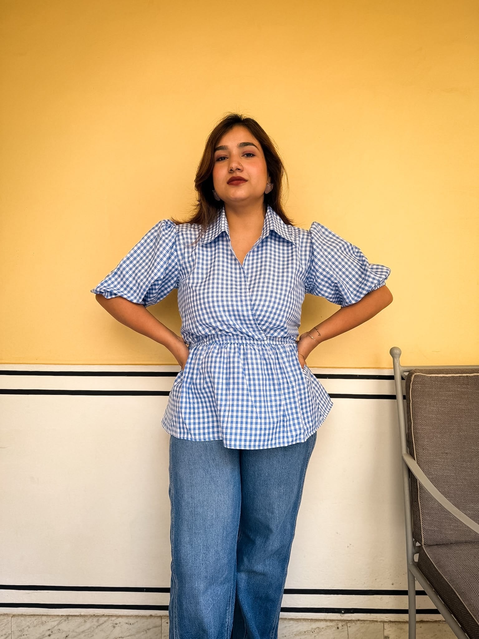 Blue Gingham Easy Breeze Top