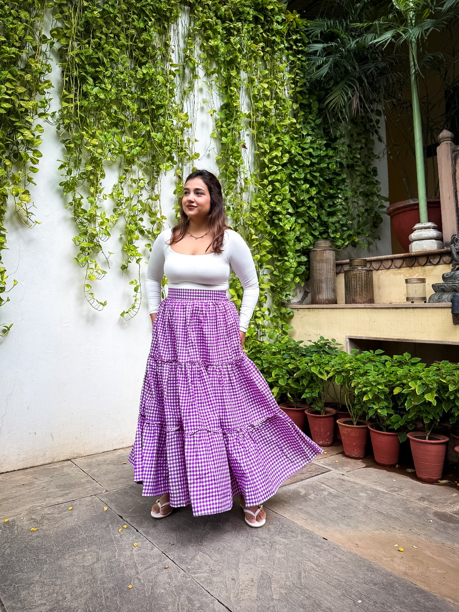 Purple Gingham Tiered Skirt
