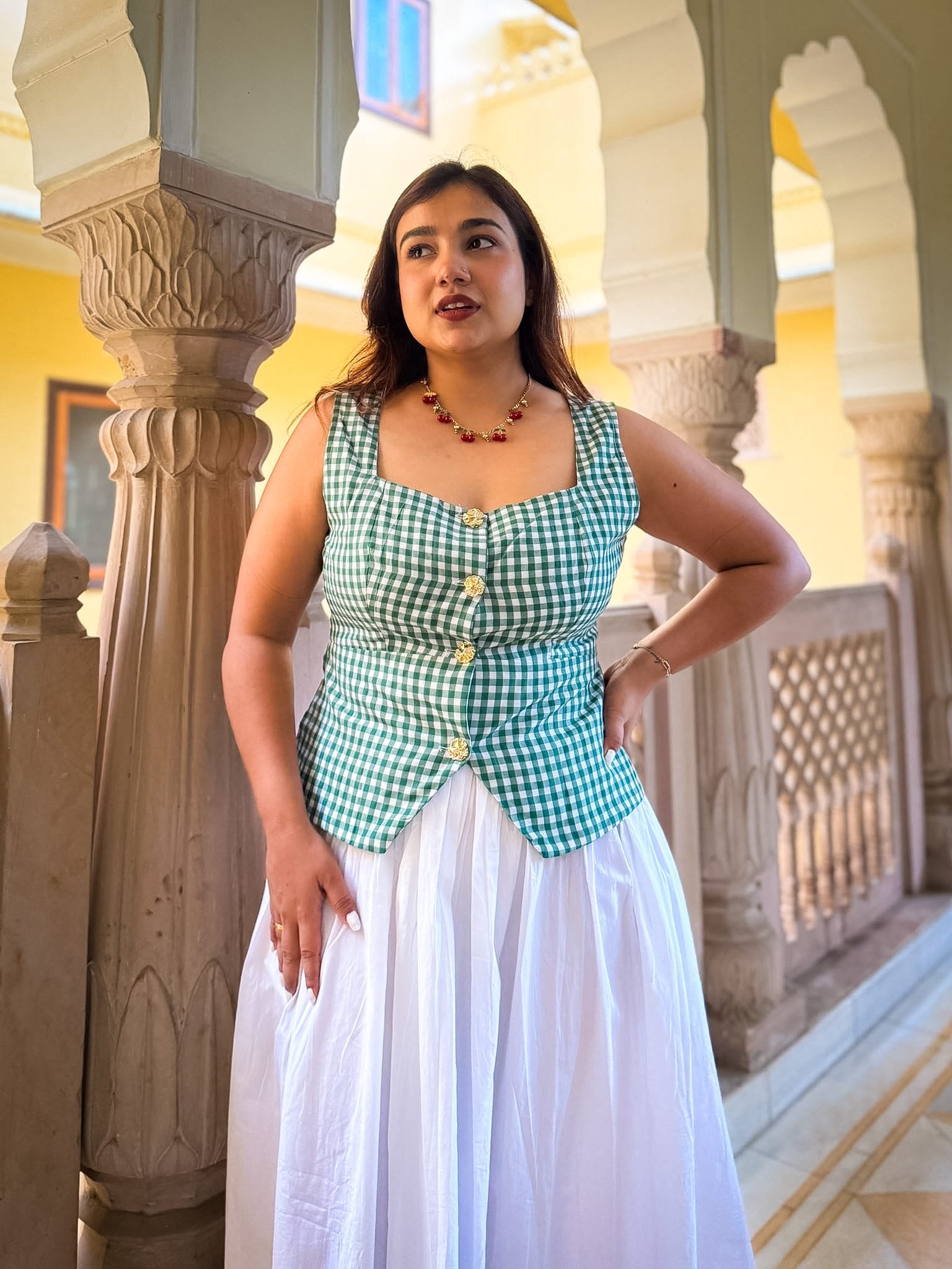 Green Gingham Athena Top