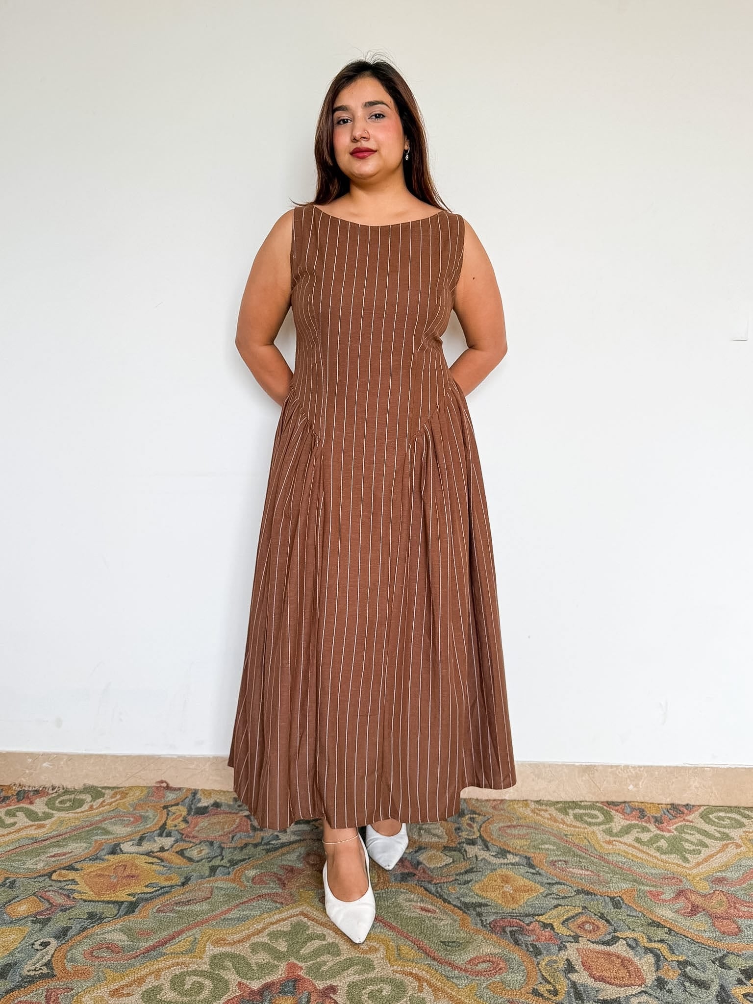 Brown Pinstripe Marceline Dress