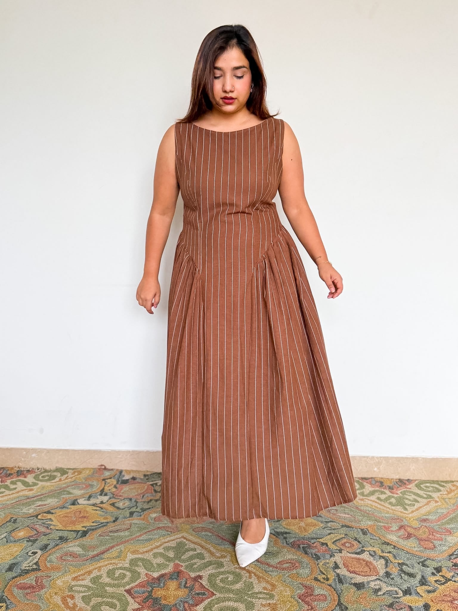 Brown Pinstripe Marceline Dress