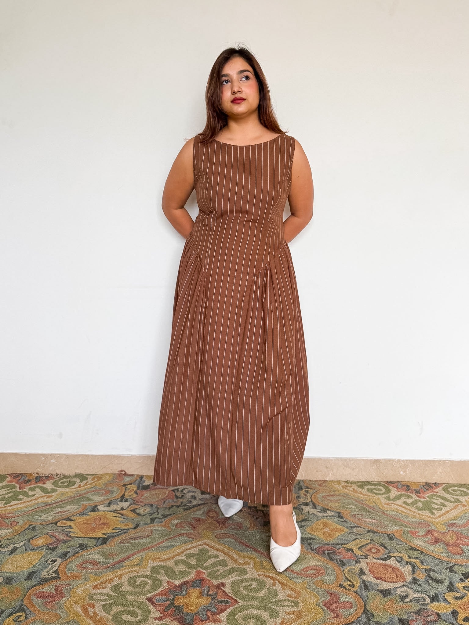 Brown Pinstripe Marceline Dress