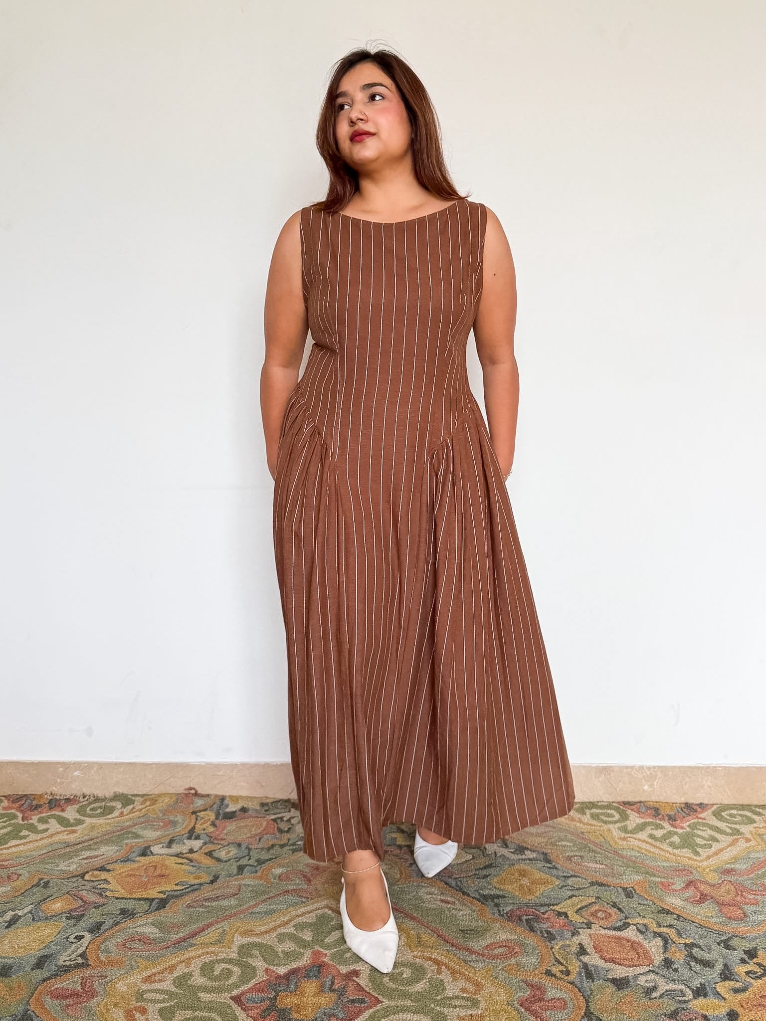 Brown Pinstripe Marceline Dress