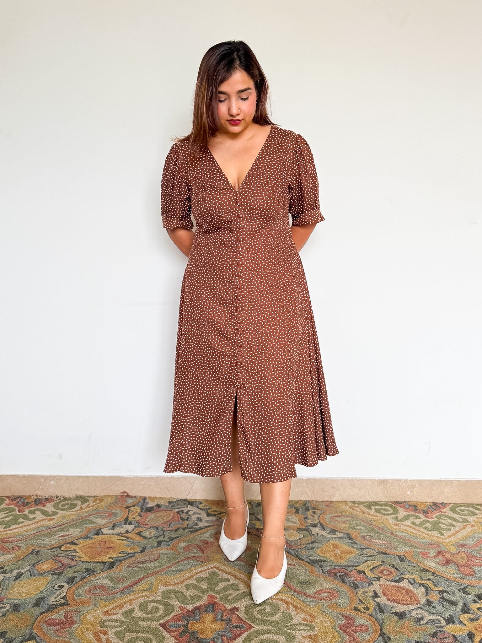 Brown Polka Short Megan Dress