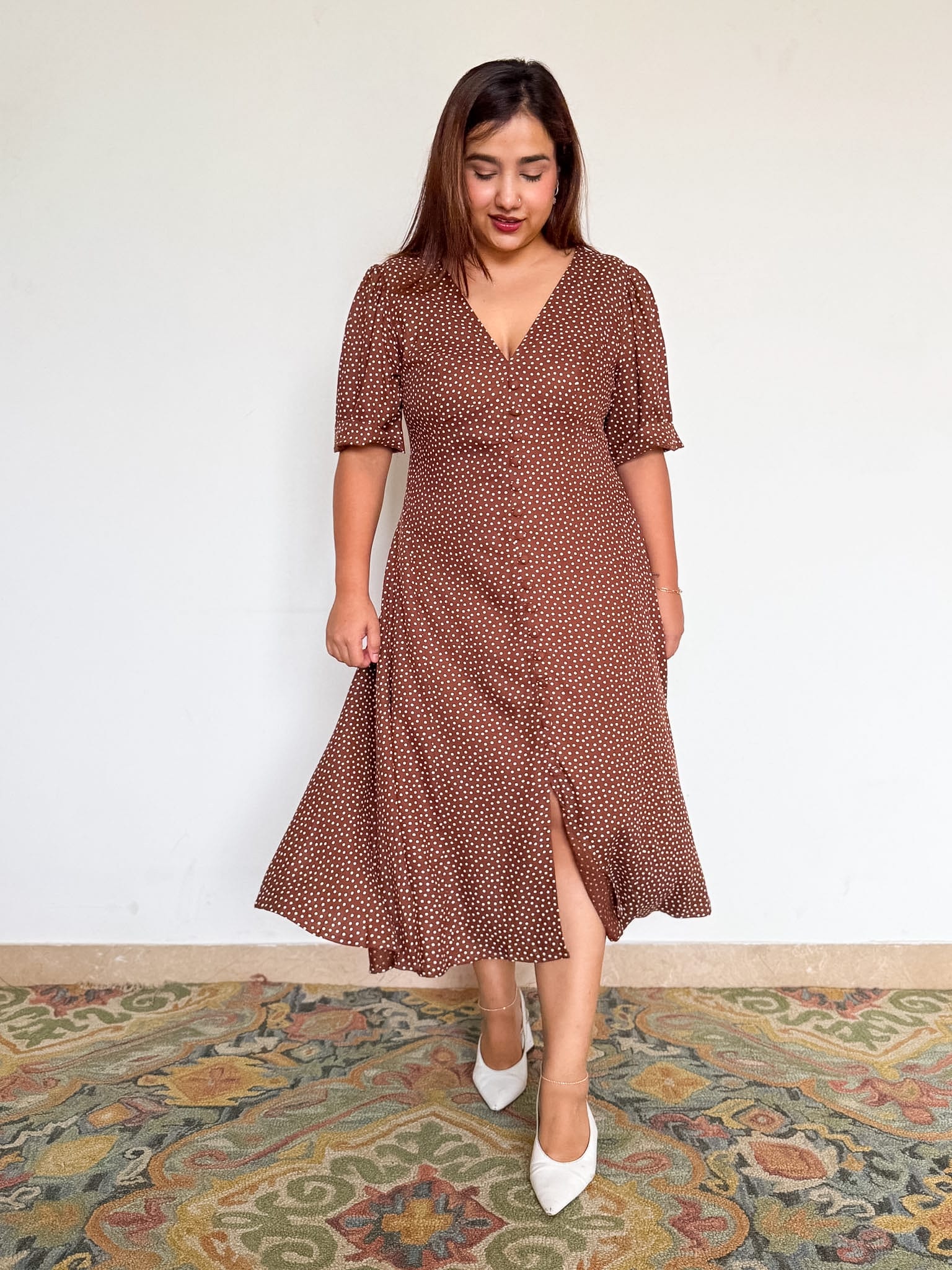Brown Polka Short Megan Dress