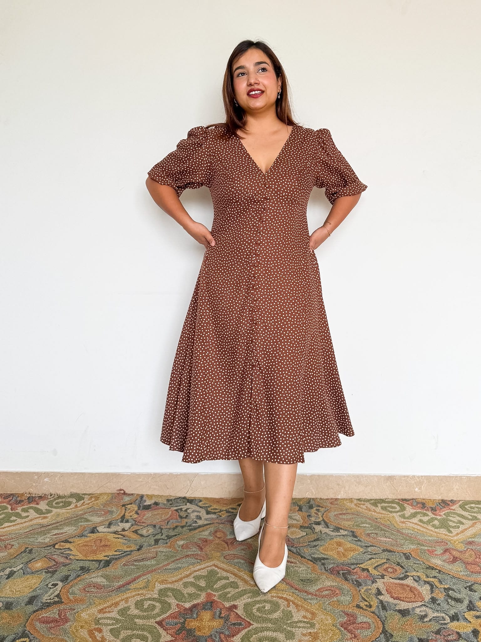 Brown Polka Short Megan Dress