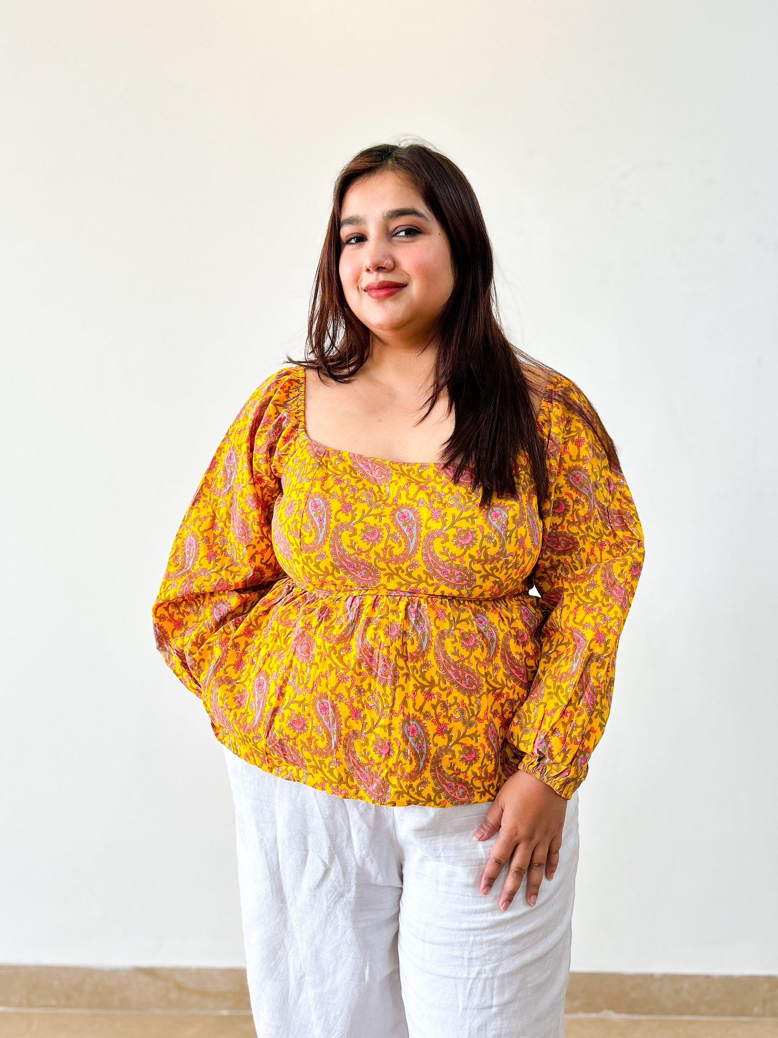 Yellow Printed Backtie Top