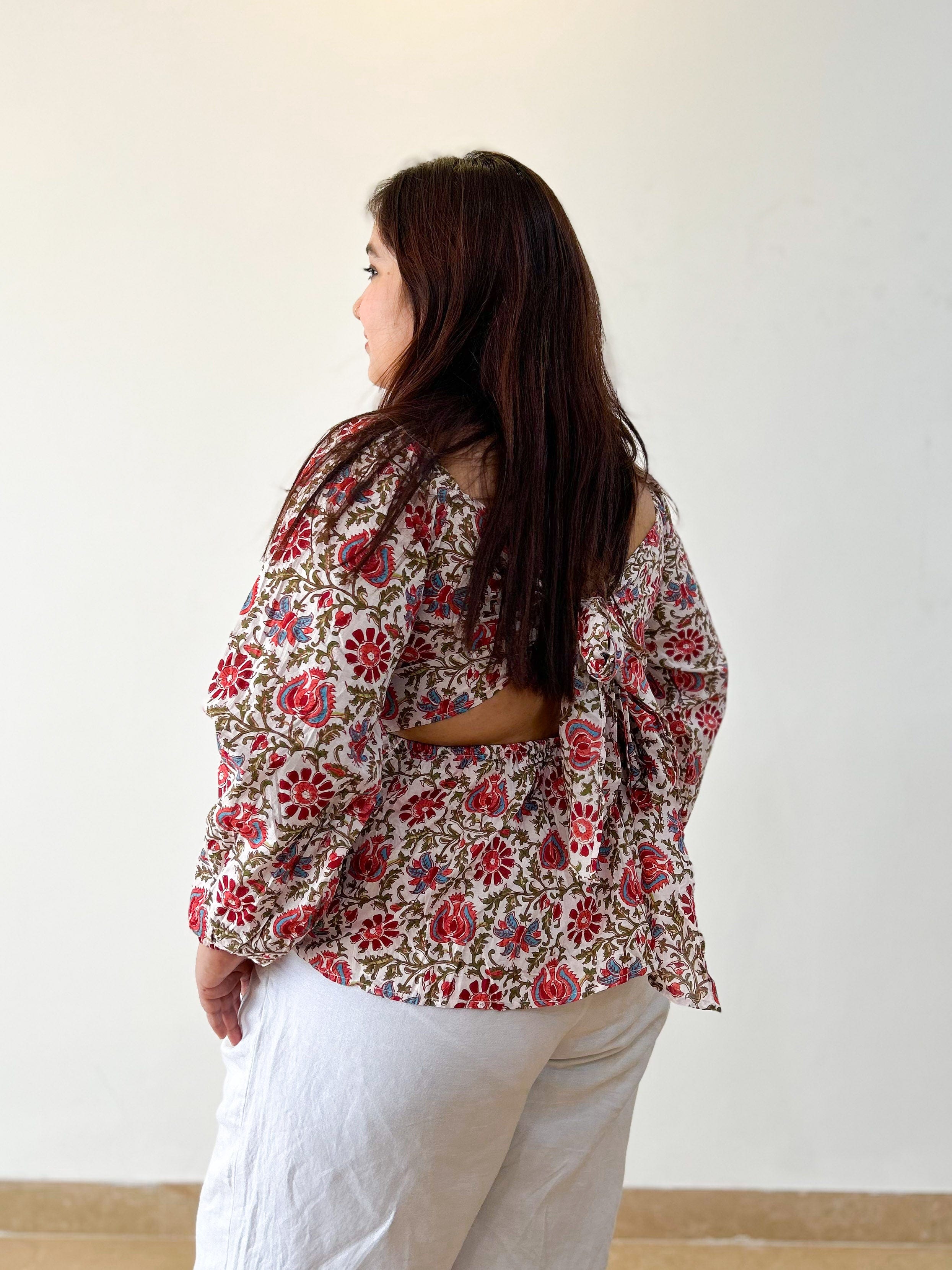 White Floral Backtie Top