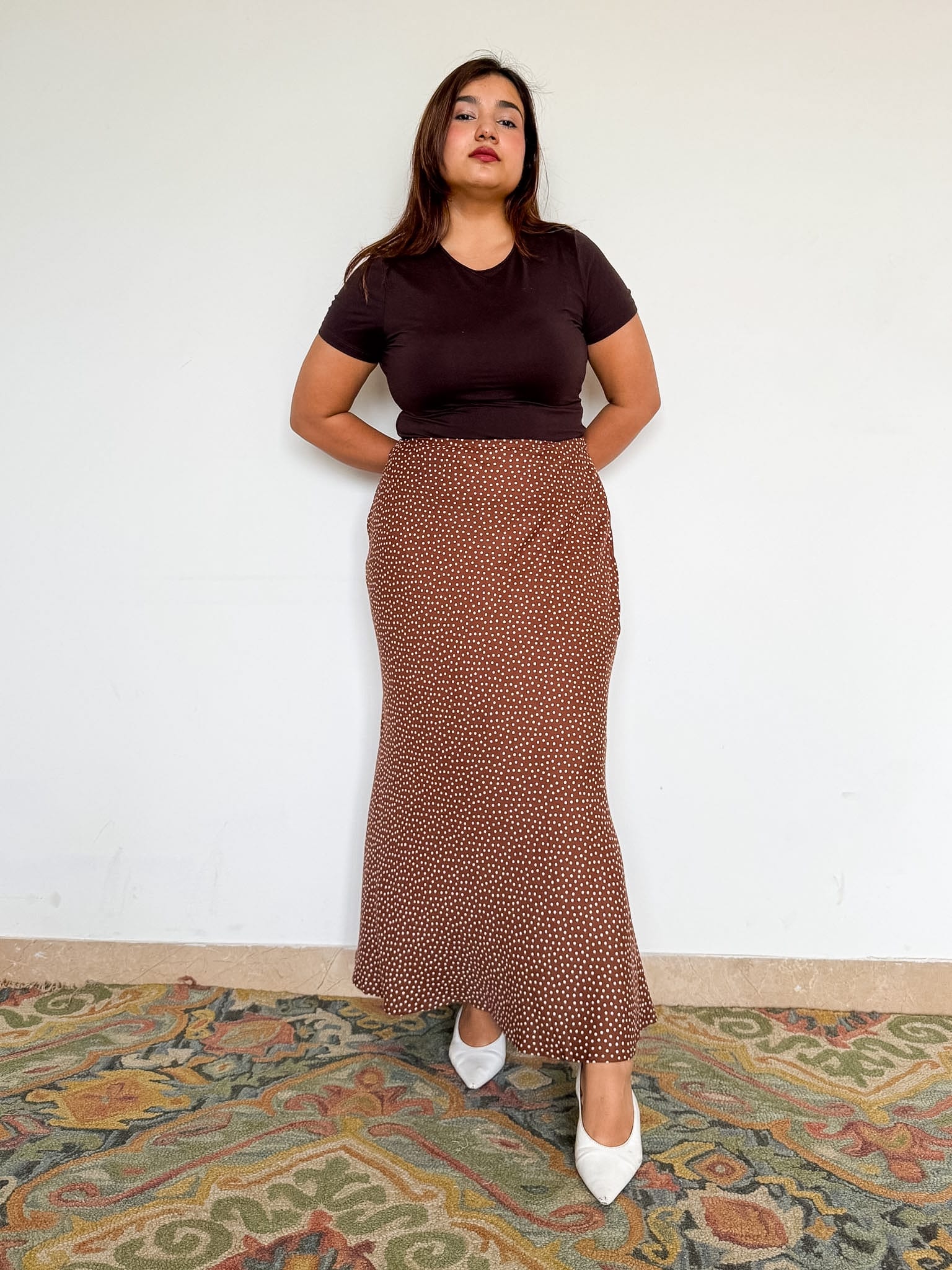 Brown Polka Elara Slip Skirt