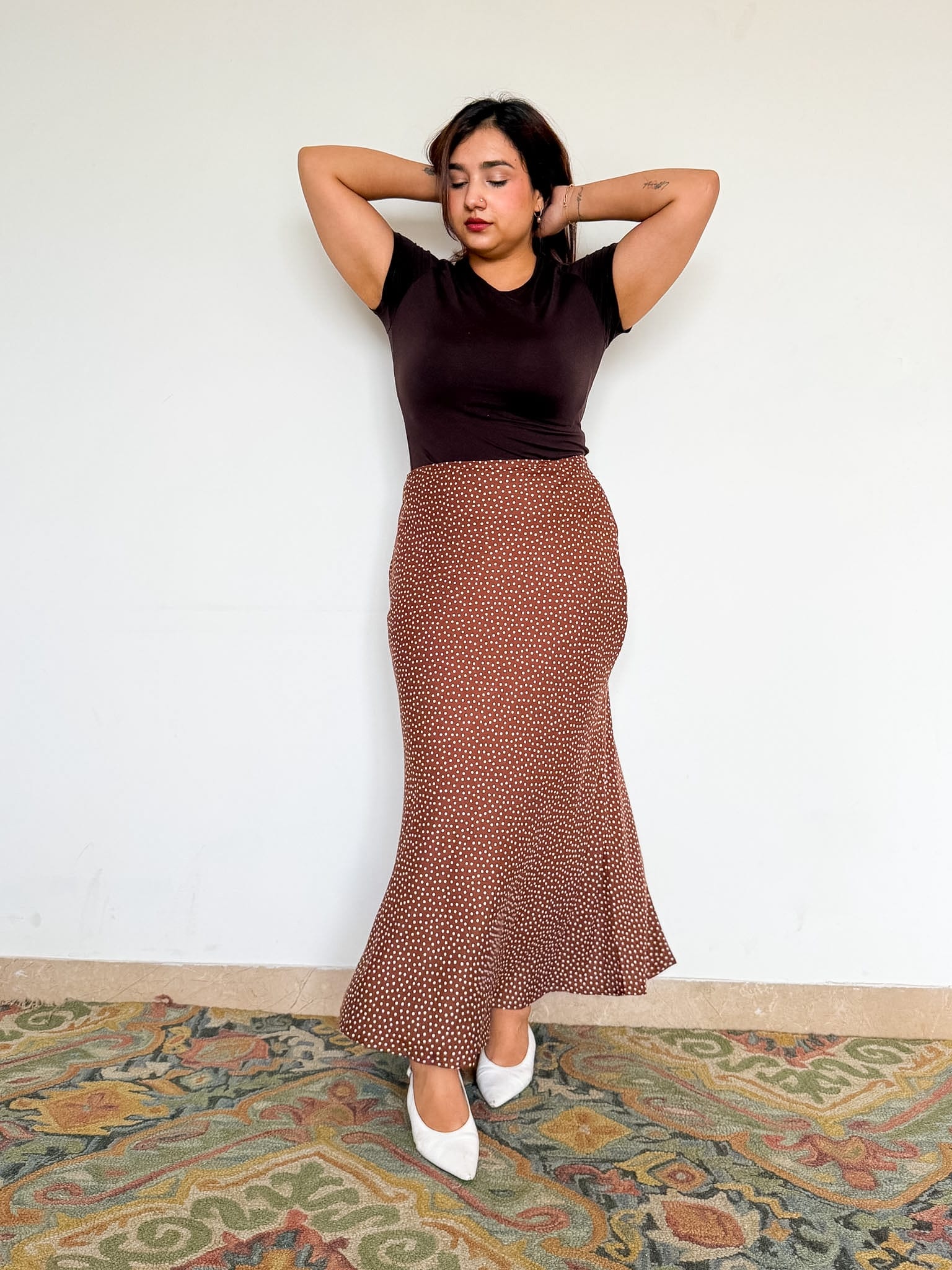 Brown Polka Elara Slip Skirt