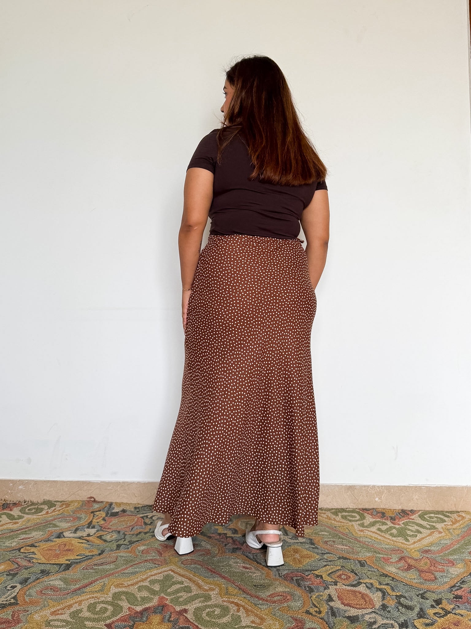 Brown Polka Elara Slip Skirt