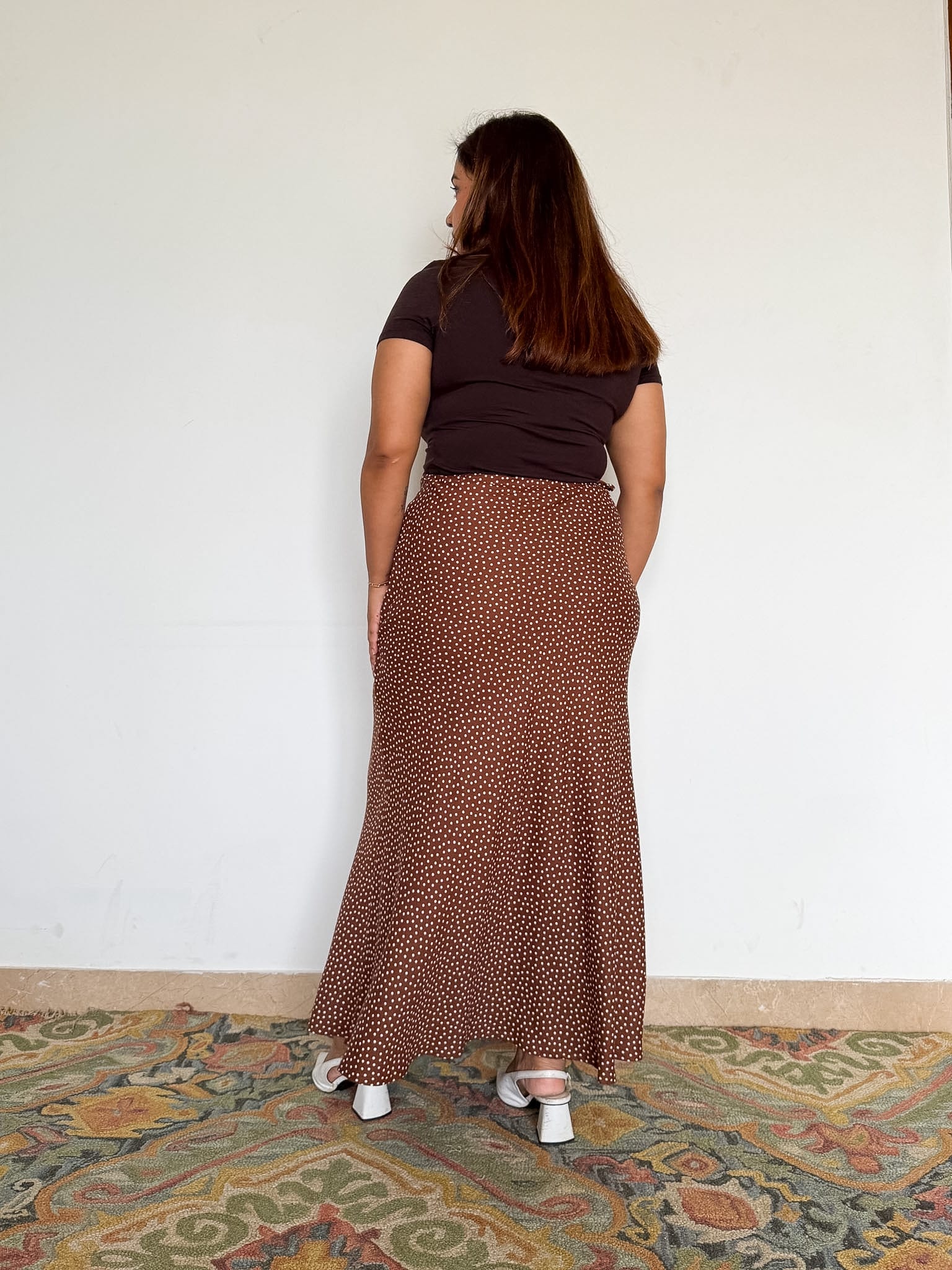 Brown Polka Elara Slip Skirt