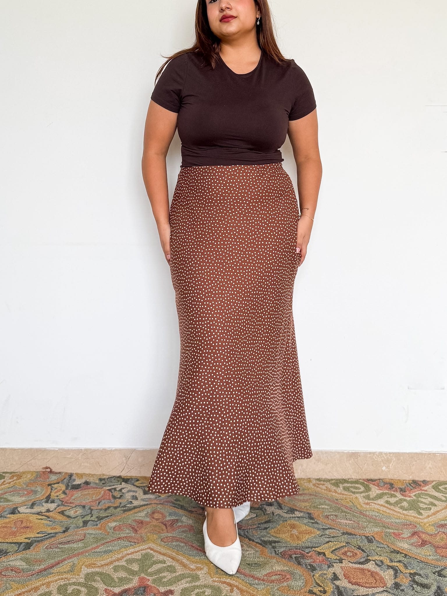 Brown Polka Elara Slip Skirt