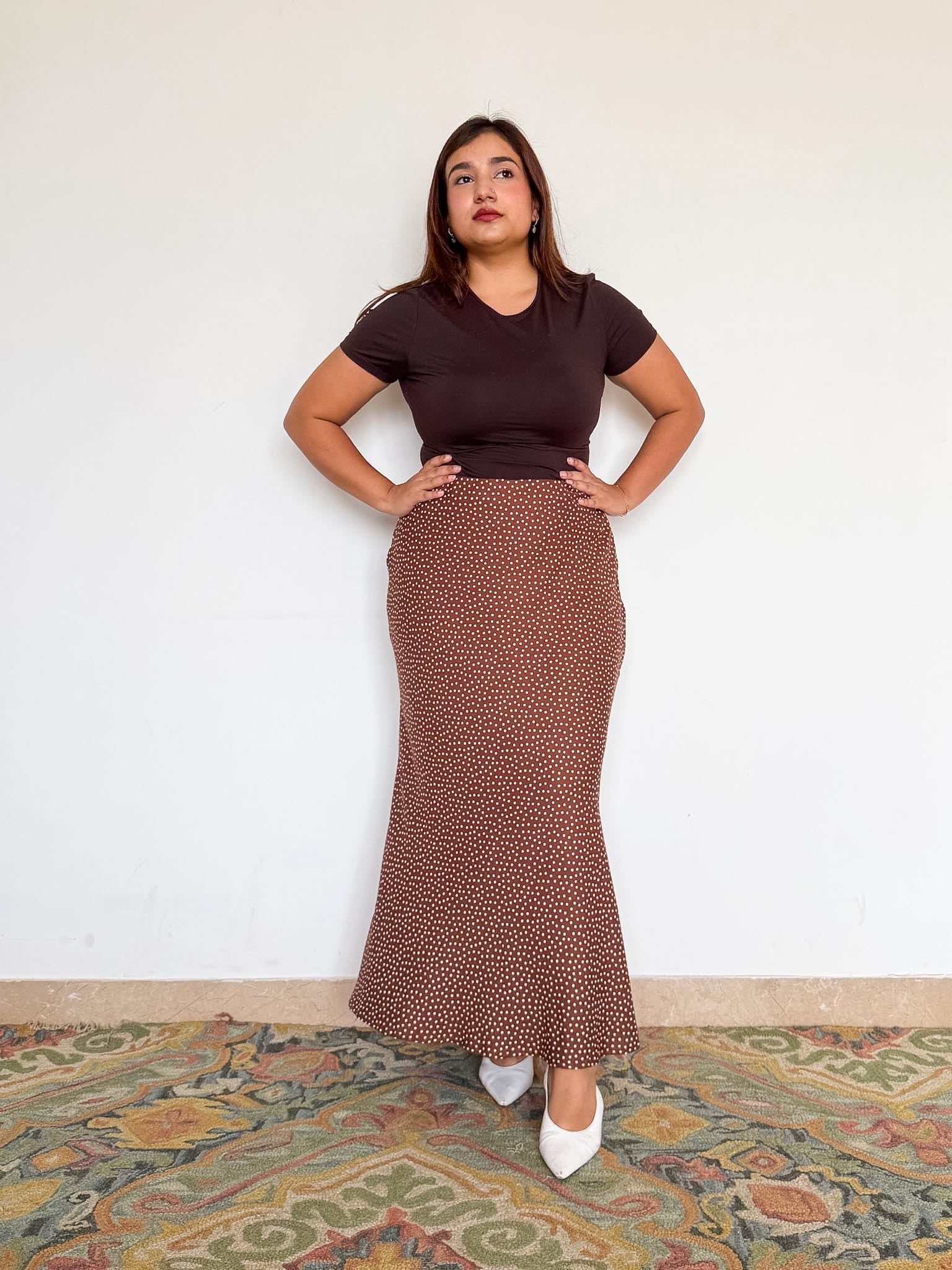 Brown Polka Elara Slip Skirt