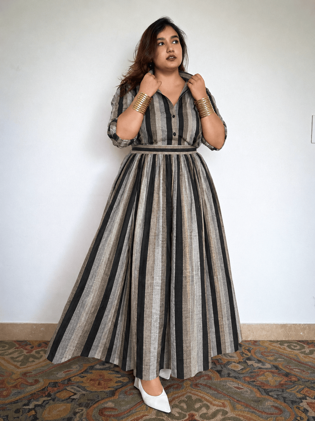 Pinstriped Shirt Skirt Co-ord Set