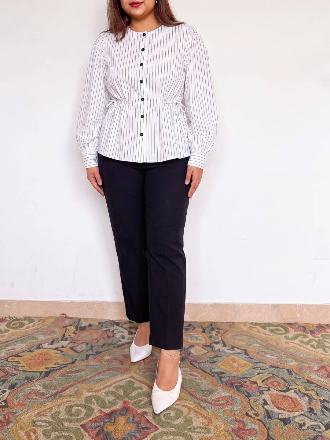 Chalk Pinstripe Cinch-Tie Top