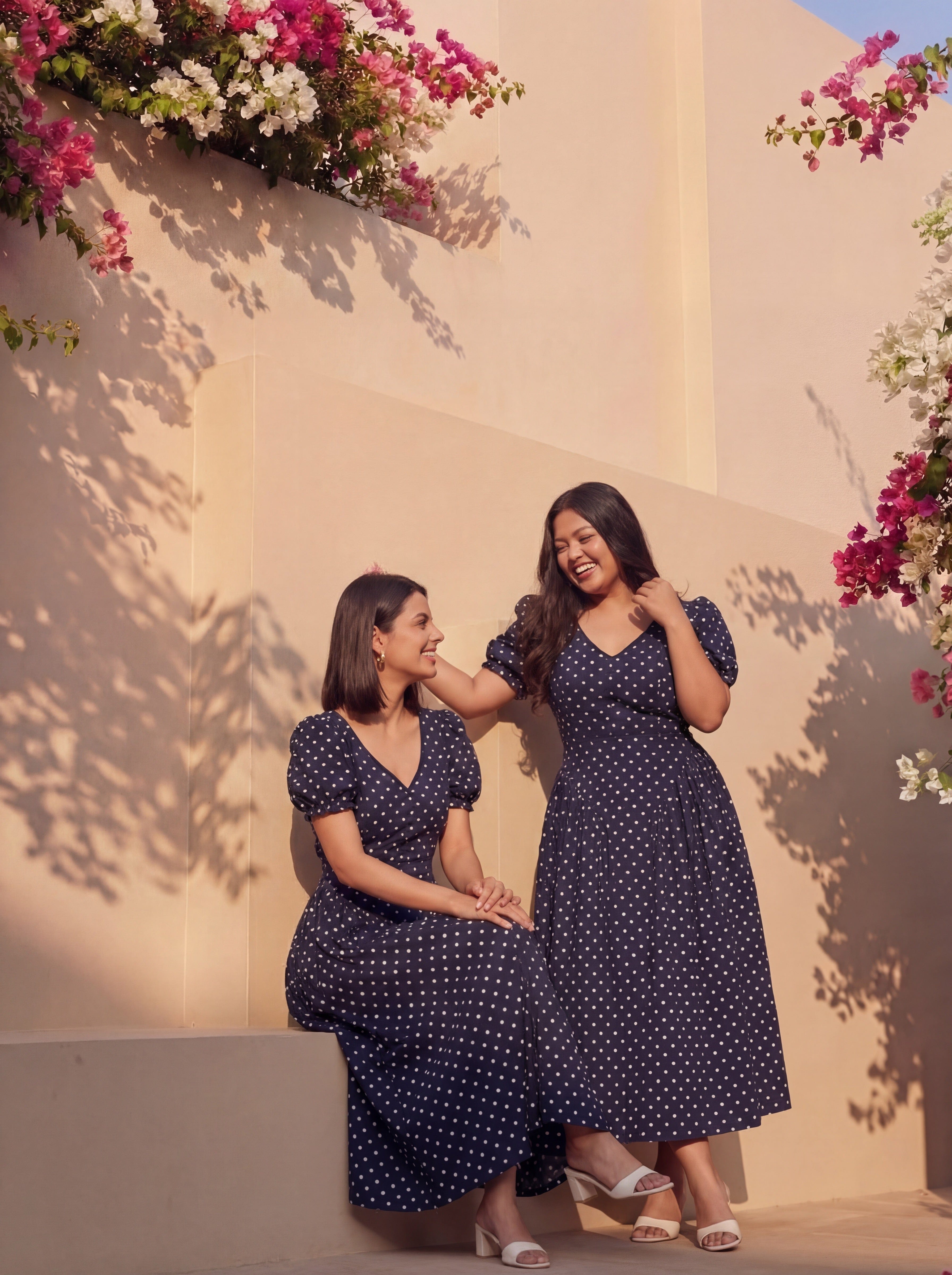 Navy Polka Sleeved Plaidy Dress