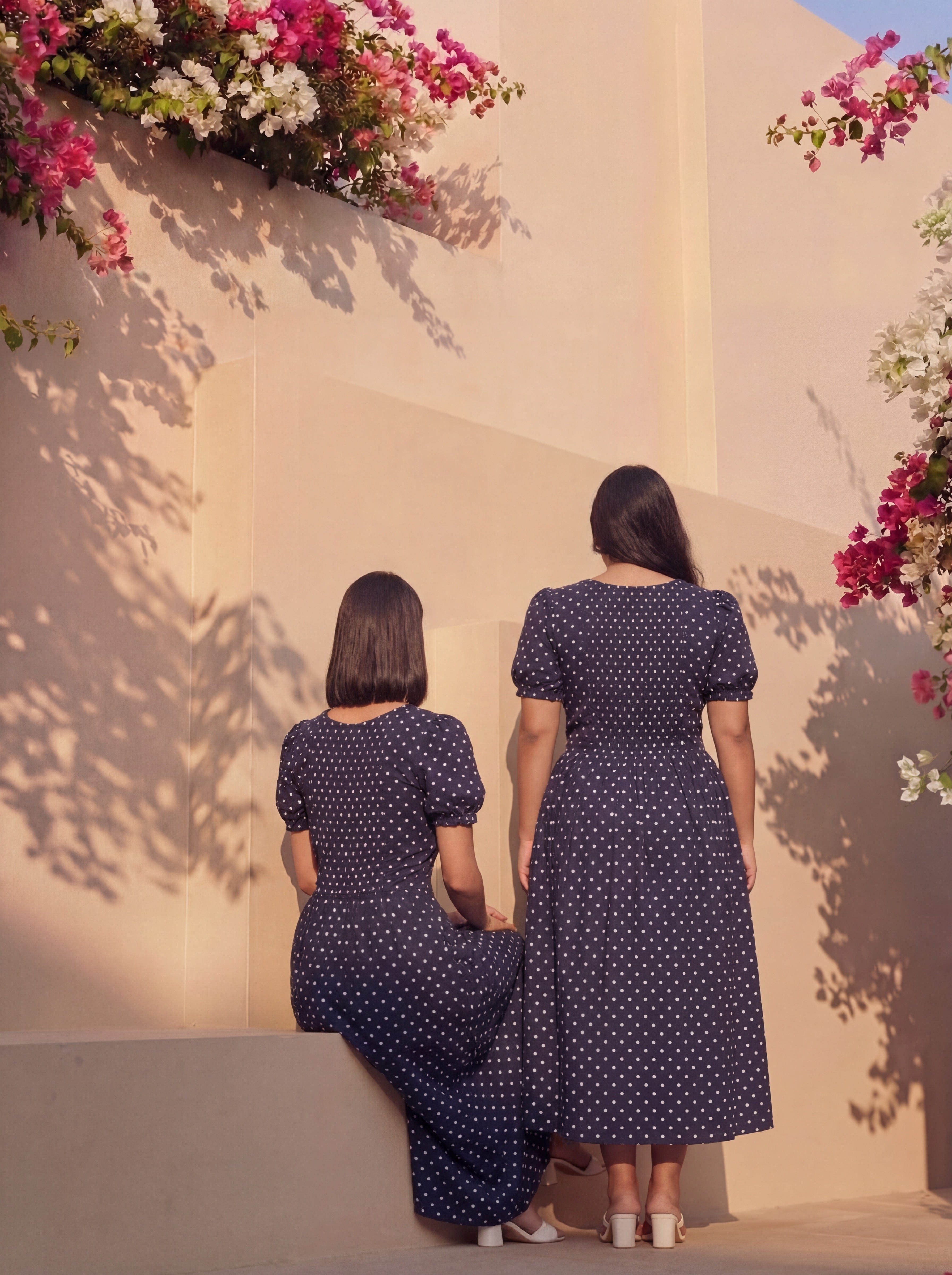 Navy Polka Sleeved Plaidy Dress