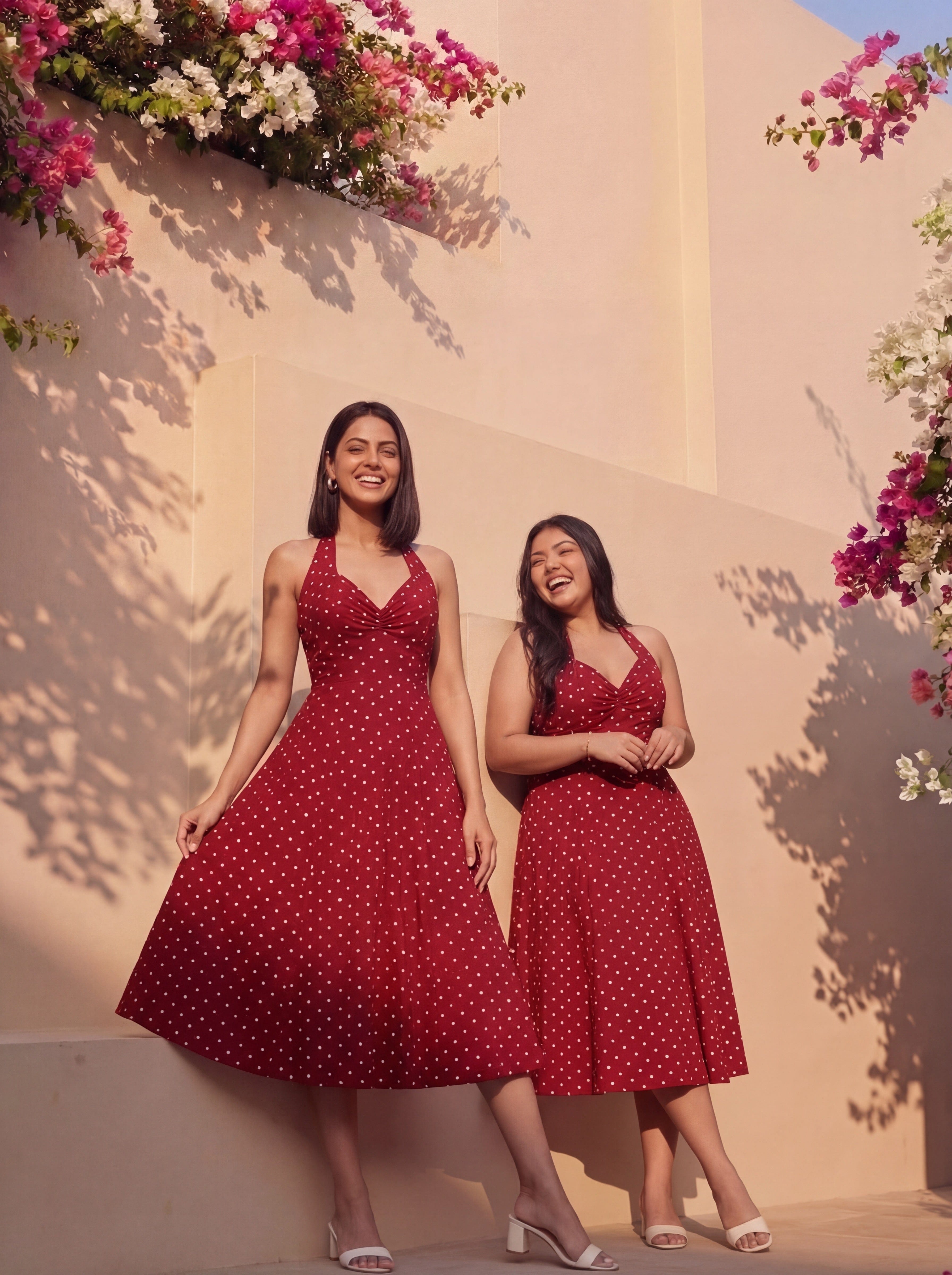 Maroon Polka Halter Dress