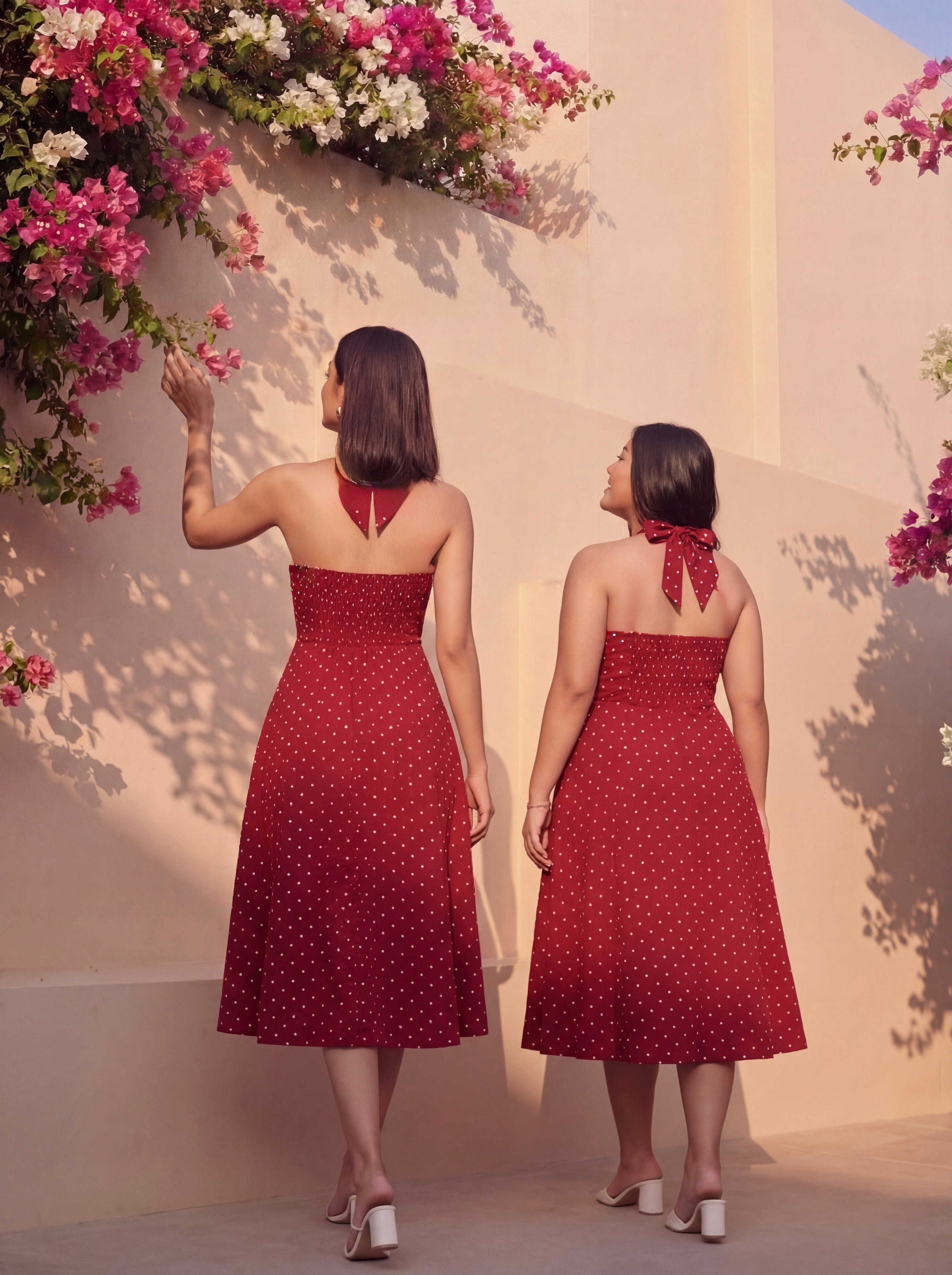 Maroon Polka Halter Dress