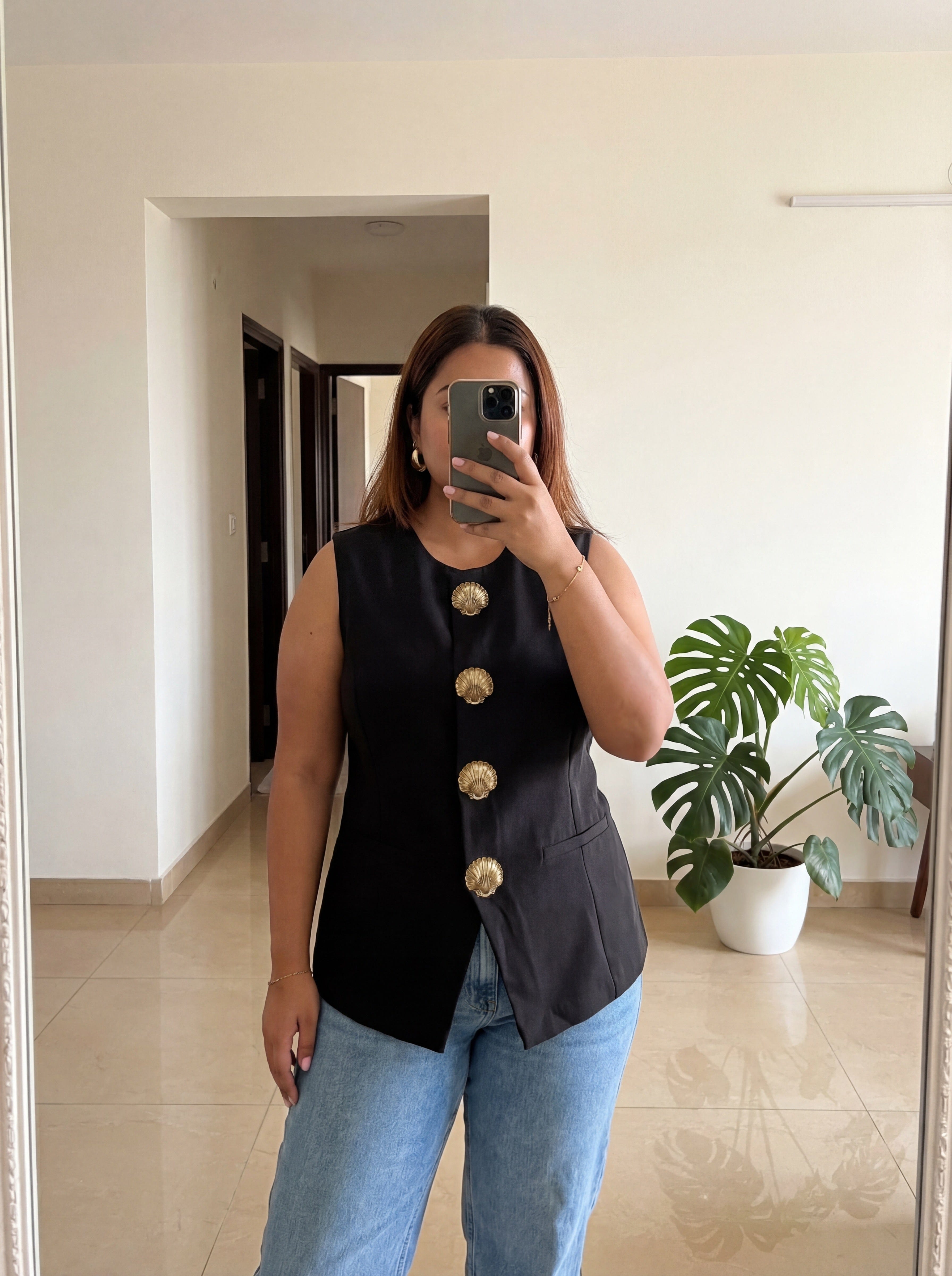 Diana Waistcoat Top with Statement Brooches