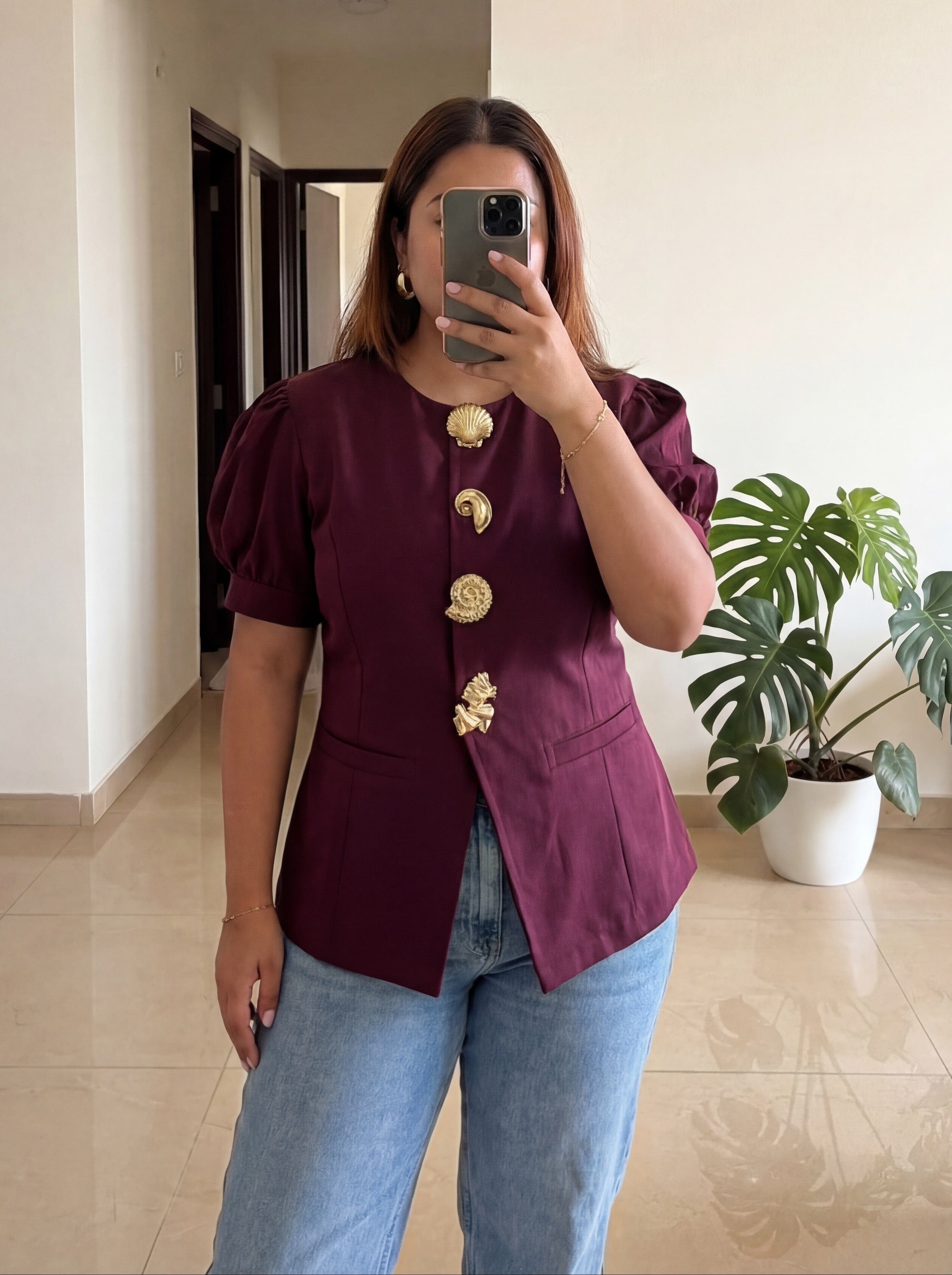 Victoria Sleeved Waistcoat Top with Statement Brooches