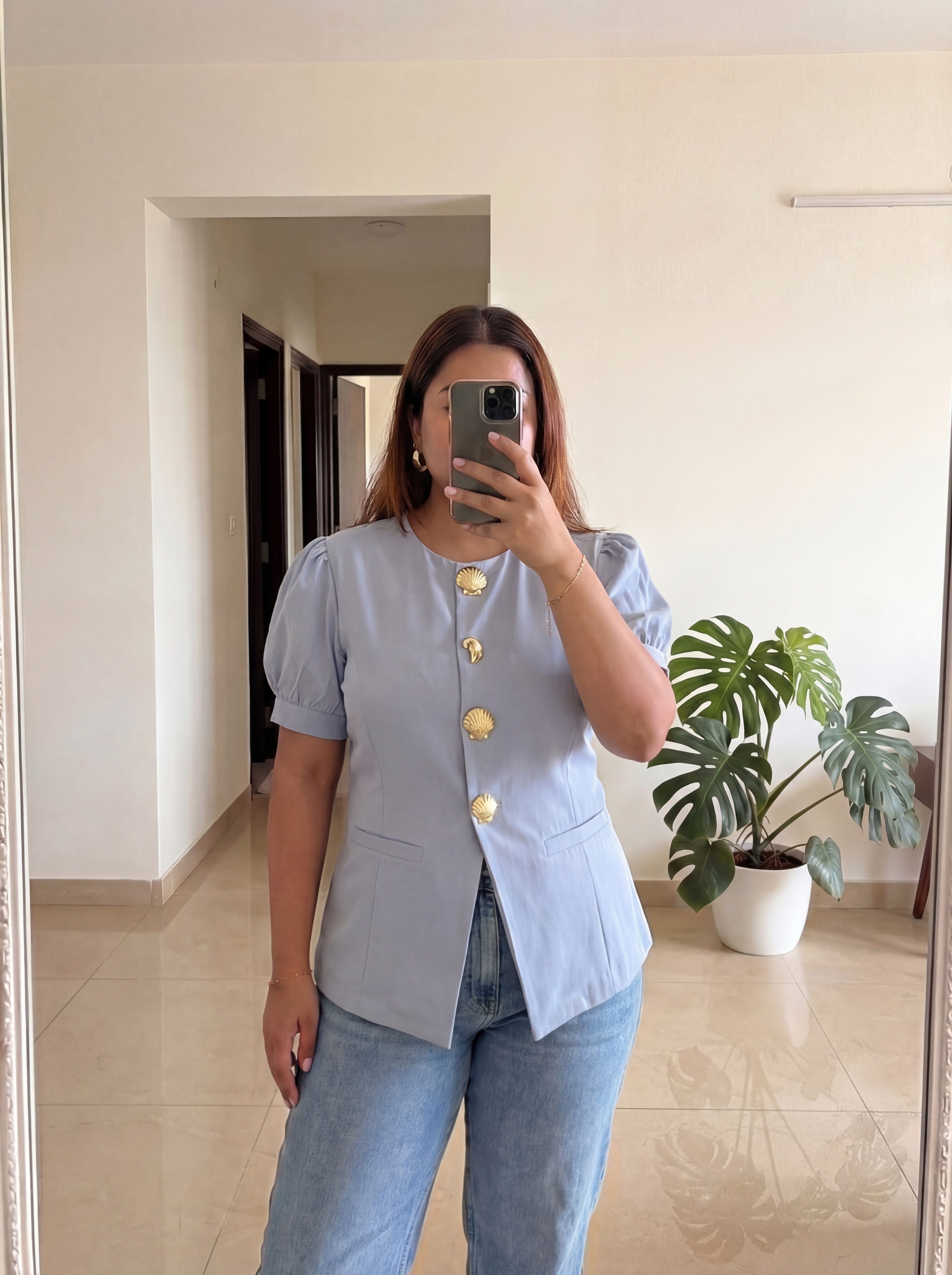 Freya Sleeved Waistcoat Top with Statement Brooches