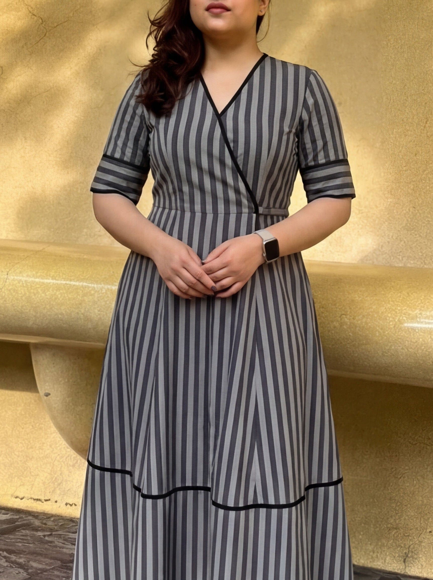 Grey Striped Aramya Dress